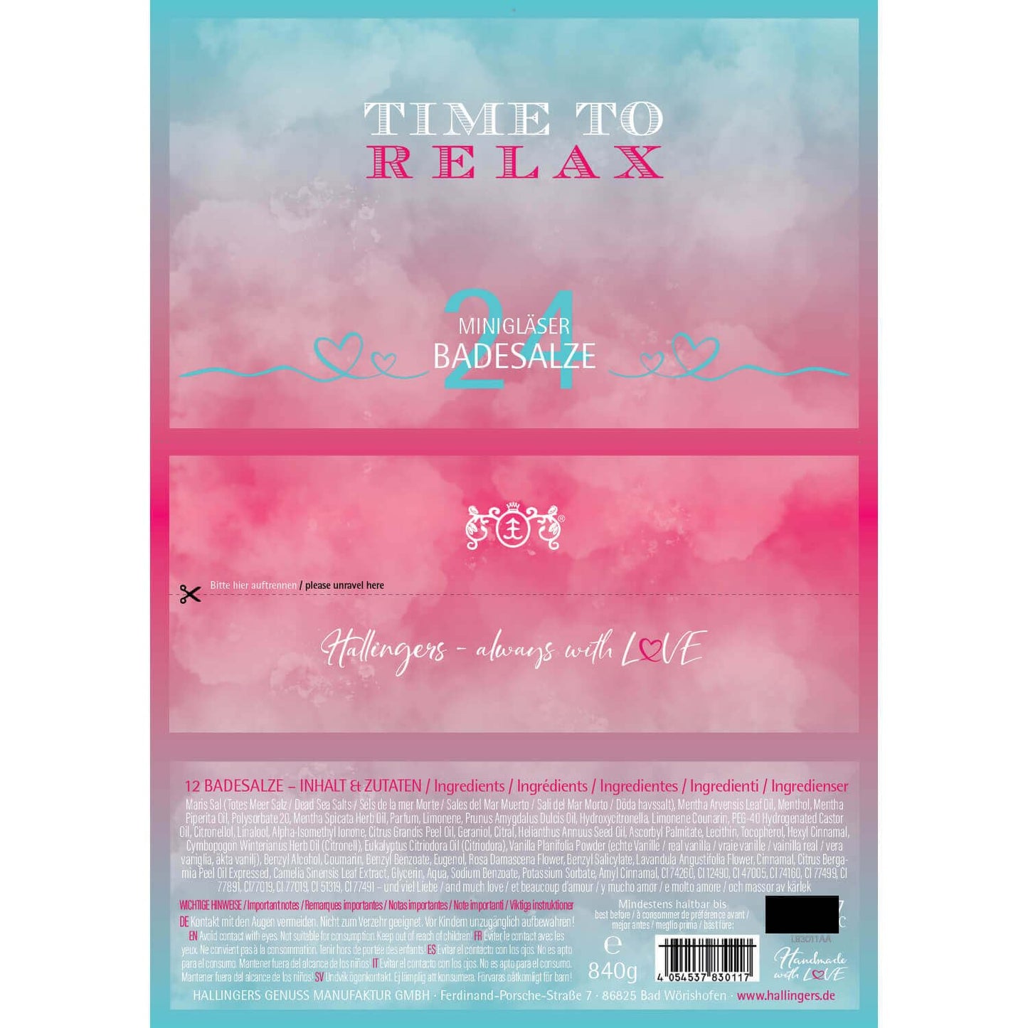 Hallinger's Time to Relax - set of 24 bath salts for relaxation with Dead Sea salts (set) - Christmas gift ideas & gifts for advent calendar | Congratulations New Home