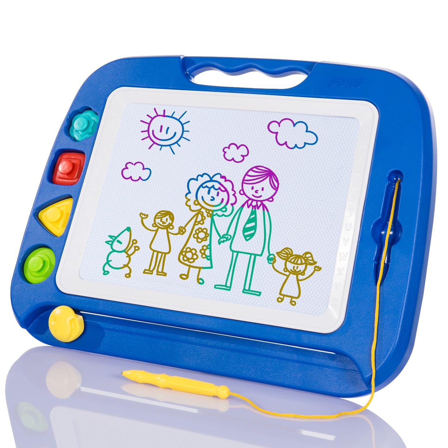 SGILE Large Magnetic Drawing Board, 42x32cm Doodle Board Magic Drawing Board Sketch Pad with 4 Shape Stamps for Kids 3+ Gift, Blue