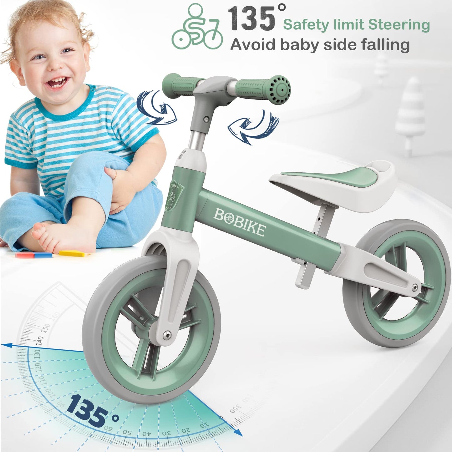 MHCYLION balance bike for kids aged 1.5-4 years up to 25 kg, adjustable handlebar and seat, handlebar lock, ultralight children's balance bike for boys and girls(Green)
