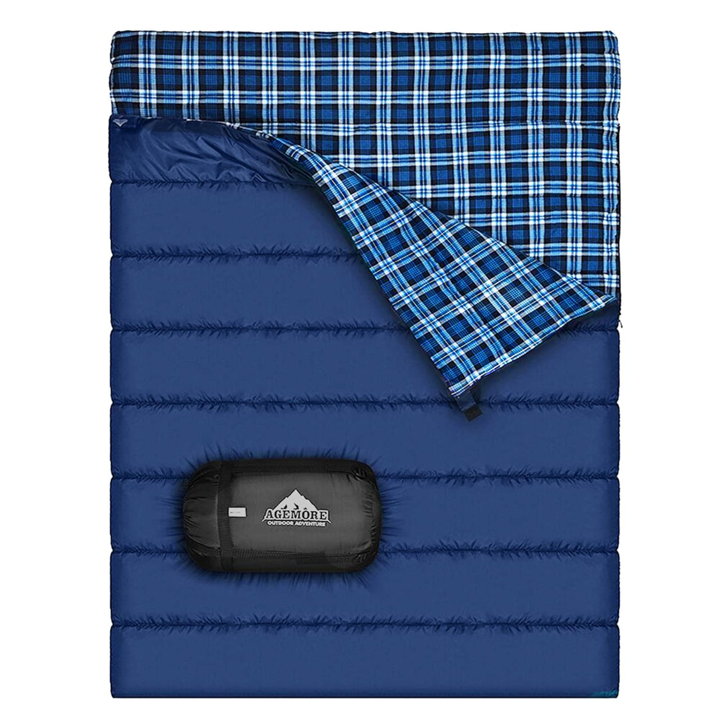 Cotton flannel double sleeping bag for camping, hiking, or trekking. Queen size 2 person waterproof sleeping bag for adults or teenagers. Lightweight sleeping bag for 2.