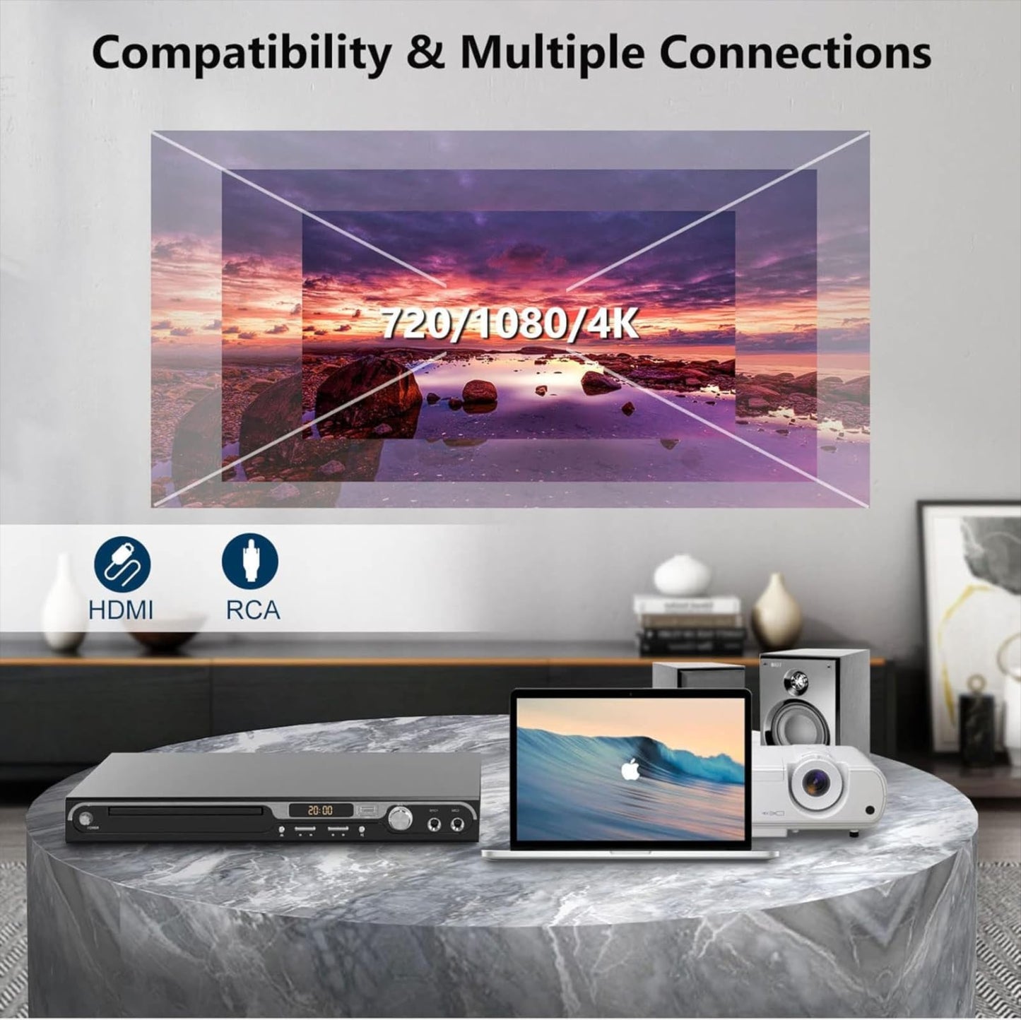 Maite 1080P HD DVD Player for TV - Region Free with dual microphone inputs, USB & HDMI/AV output, metal buttons, and Dolby sound