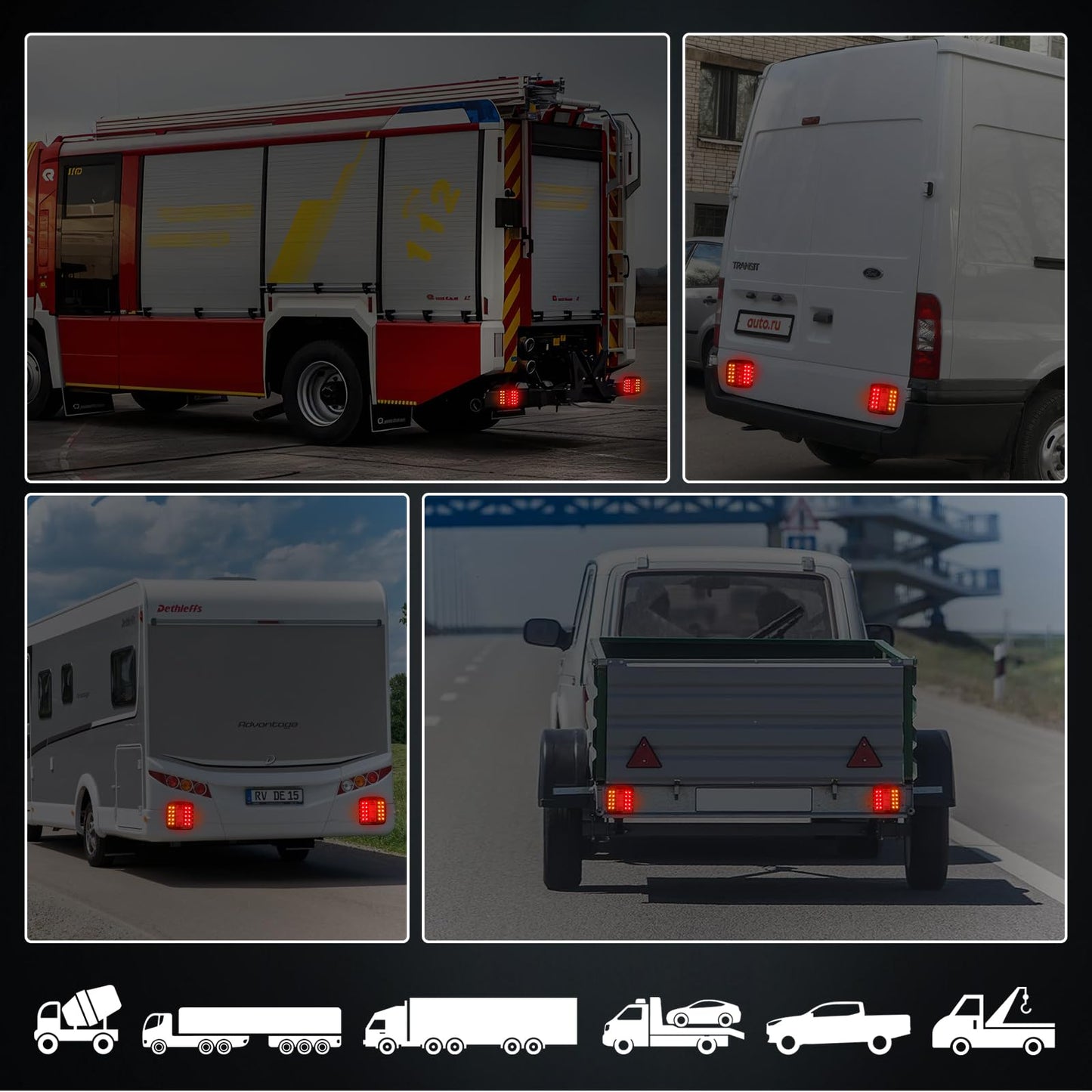 AOHEWEI Wireless Lighting LED Set, magnetic trailer taillights wireless 12V, truck rear ECE EMC certified for trailers, trucks, caravans or trucks.