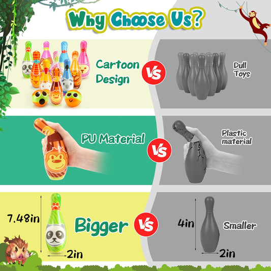 Adeokay Bowling Set - Montessori toy for kids aged 2 and up, outdoor games for boys and girls up to 12 years old.