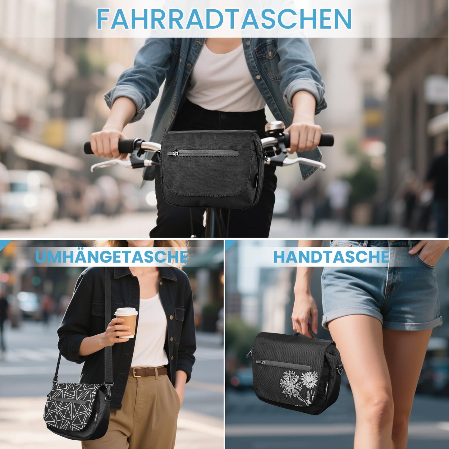 GXCROR handlebar bag for bikes 5L with adapter, phone holder, shoulder strap, quick release, water-resistant handlebar bag for urban commuters, traveling.
