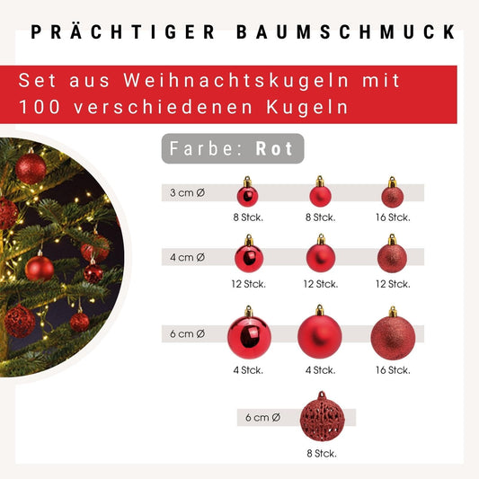 WOMA Christmas tree balls Set in red & 22 other colors - 50 & 100 Christmas ball Set - Plastic Christmas balls - Christmas tree decoration & ornament