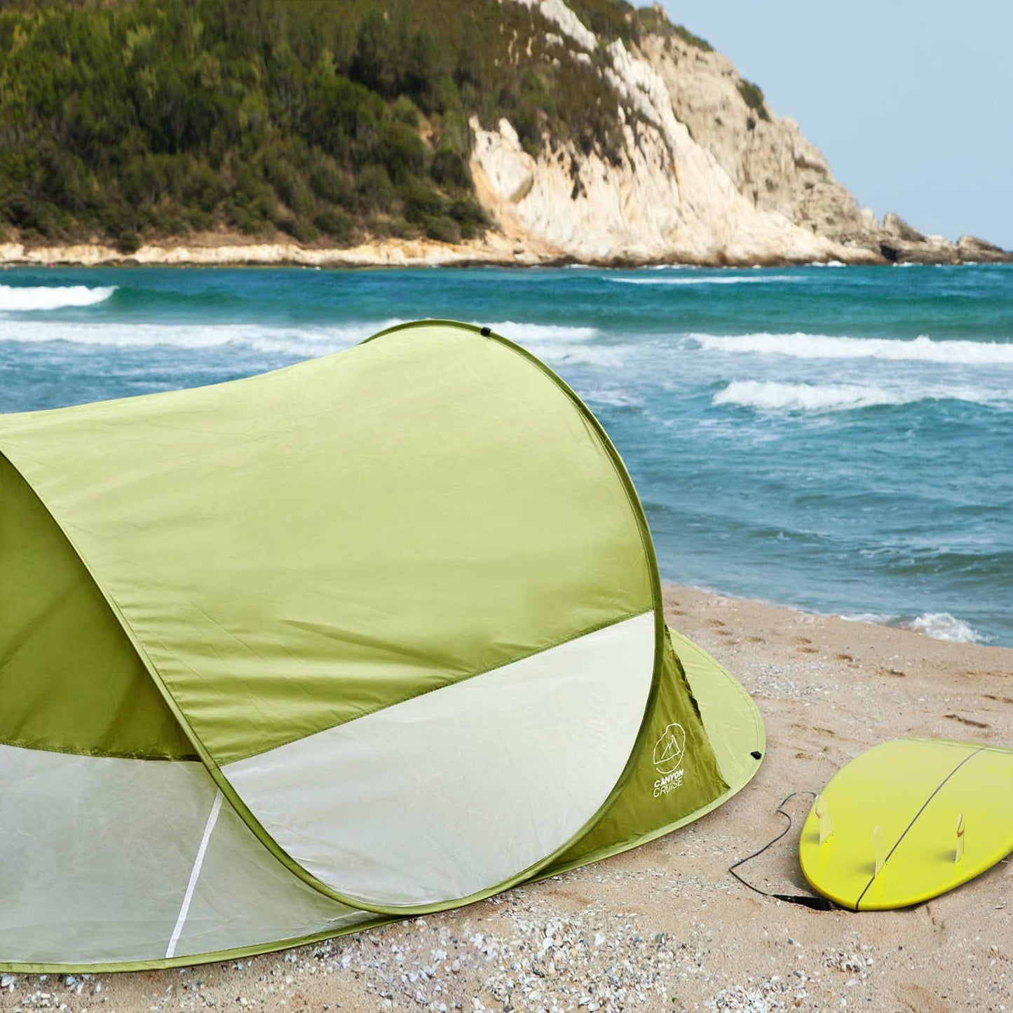CANYON CRUISE Beach Tent Pop Up Beach Shelter Windbreak on the Beach Instant Self-Assembling Sunshade Outdoor Tent Automatic Shell with UV Protection (Green)