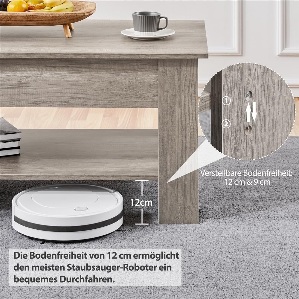 Yaheetech Coffee Table Height Adjustable Sofa Table with Storage Shelves Metal Frame Side Table for Living Room, Gray