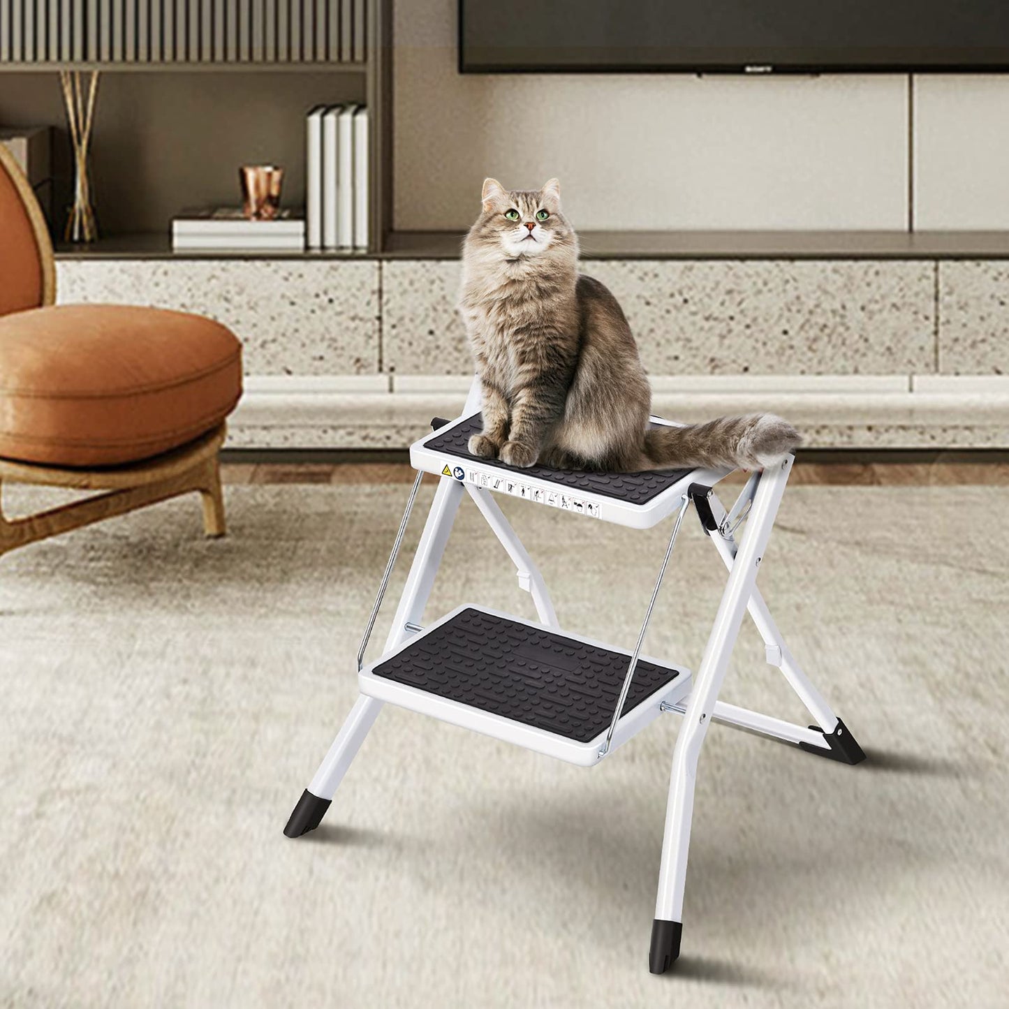 KINGRACK Step Stool, Foldable Step Stool, (White)