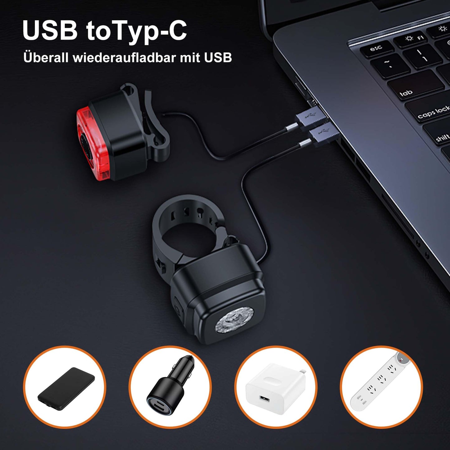 OnMeto Bike Light Set, IPX5 Waterproof Front Bicycle Lamp Rear Light Bicycle Light Set, USB Type-C Rechargeable Bike Lights Set for Bicycle (Black)