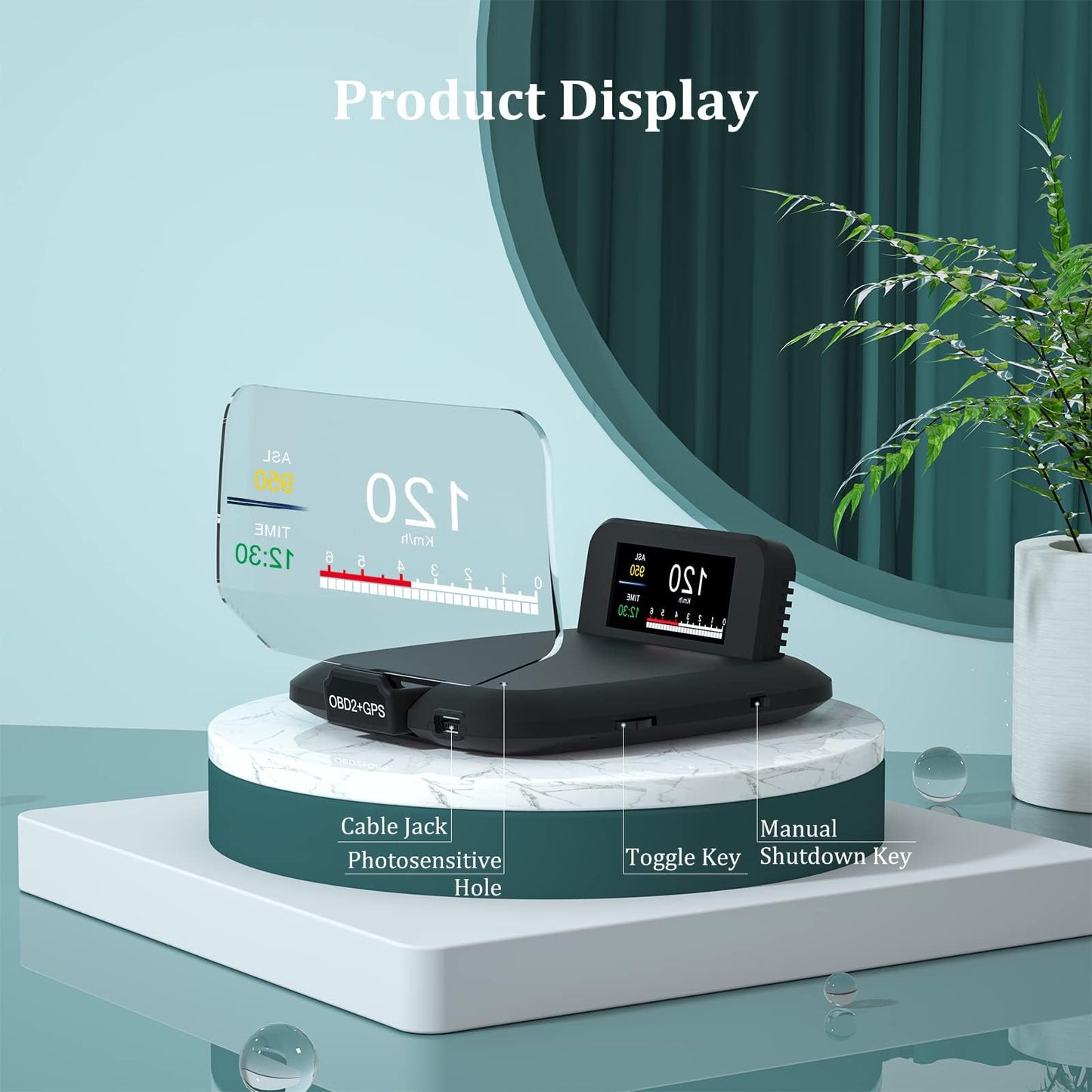 AMROOLOO Dual System Car Head-up Display shows GPS speedometer and other functions. OBD In-Car Dashboard with multiple prompt functions. Suitable for all cars.