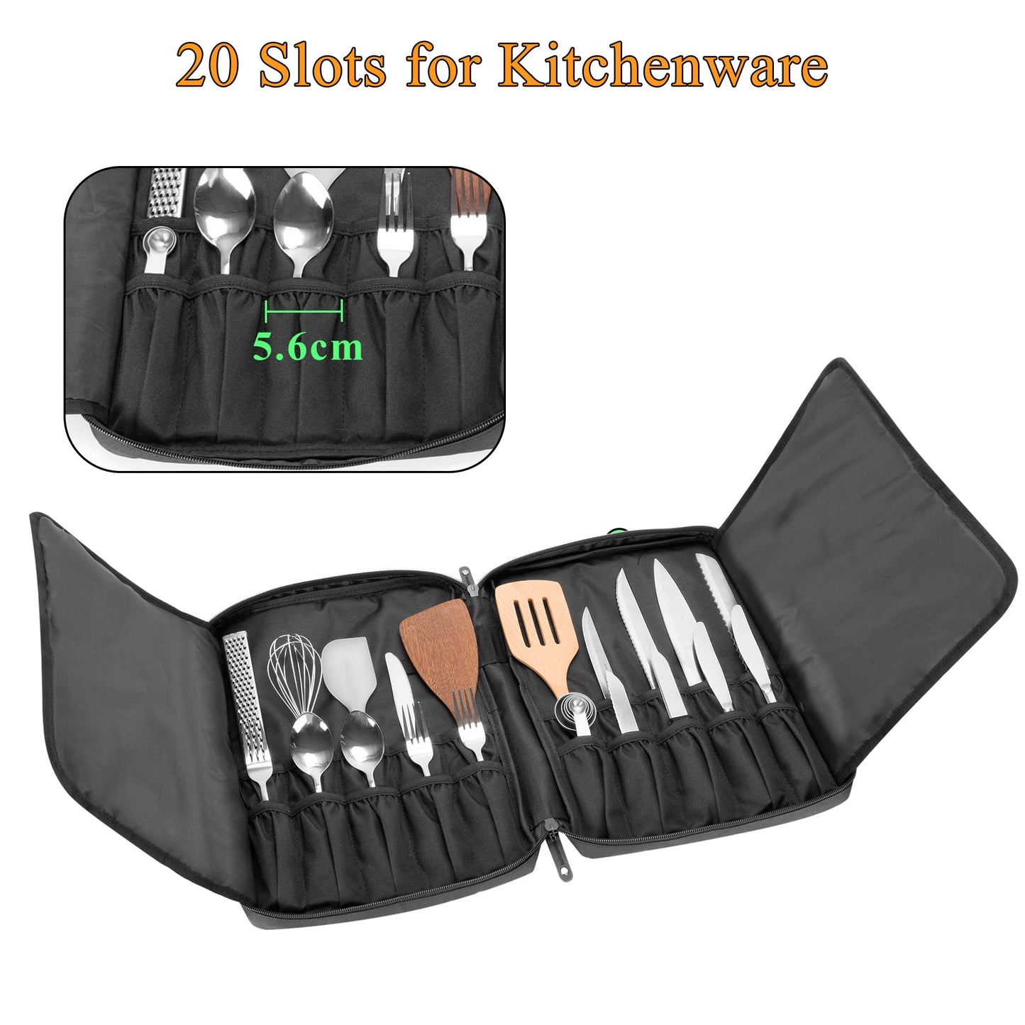 samdew Travel Chef Knife Bag, Professional Knife Storage Bag for Chefs with 20 slots & lockhole, Chef Roll Bag for Show Utensils, Bag only