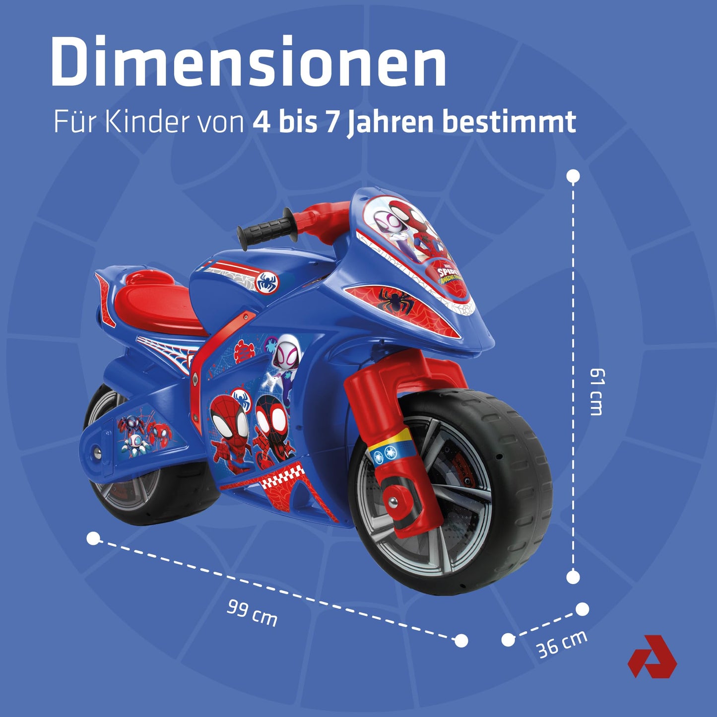 Balance bike for kids 4-7 years old. Spiderman design, wide wheels, ergonomic, stable, and portable. Perfect gift for birthdays, boys, girls. Can be used indoors and outdoors.