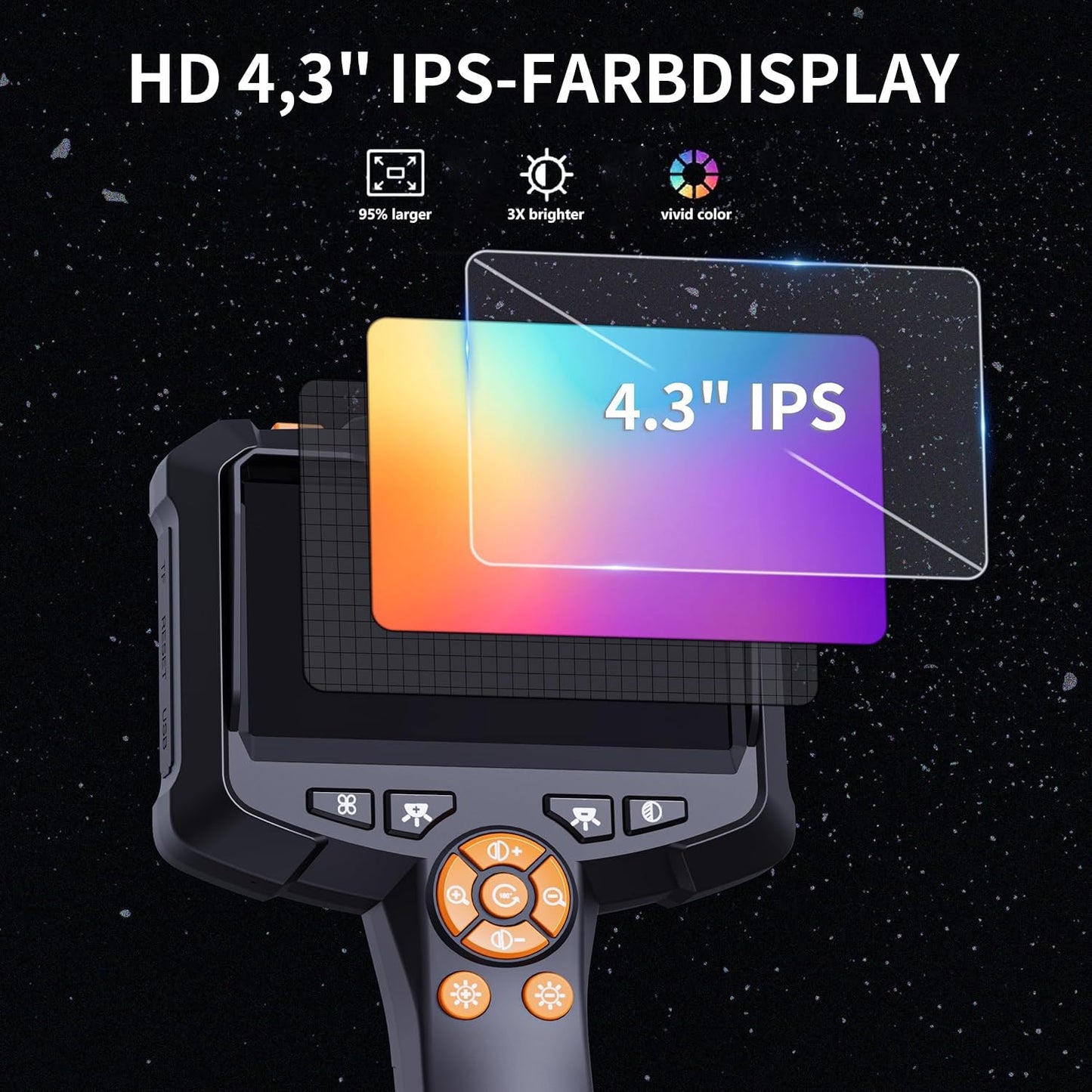 Endoscope camera with light, Qimic endoscope camera for mobile phones 8mm IP67 inspection camera, 4.3" HD pipeline camera with 8 LEDs, waterproof channel camera for tools.