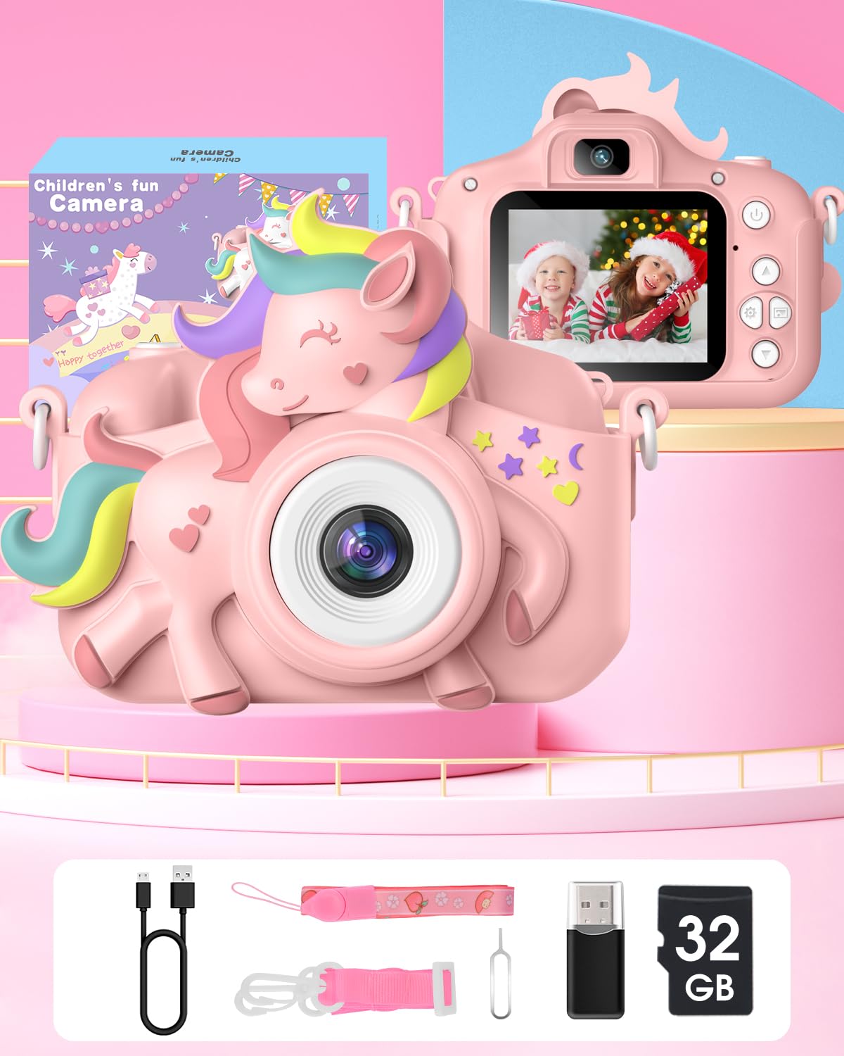 Kids camera, Gofunly Kids Camera 1080P 2.0 inch Screen Camera for Kids with 32GB Card Selfie Digital Camera for 3-12 year old Boys and Girls Christmas Toy