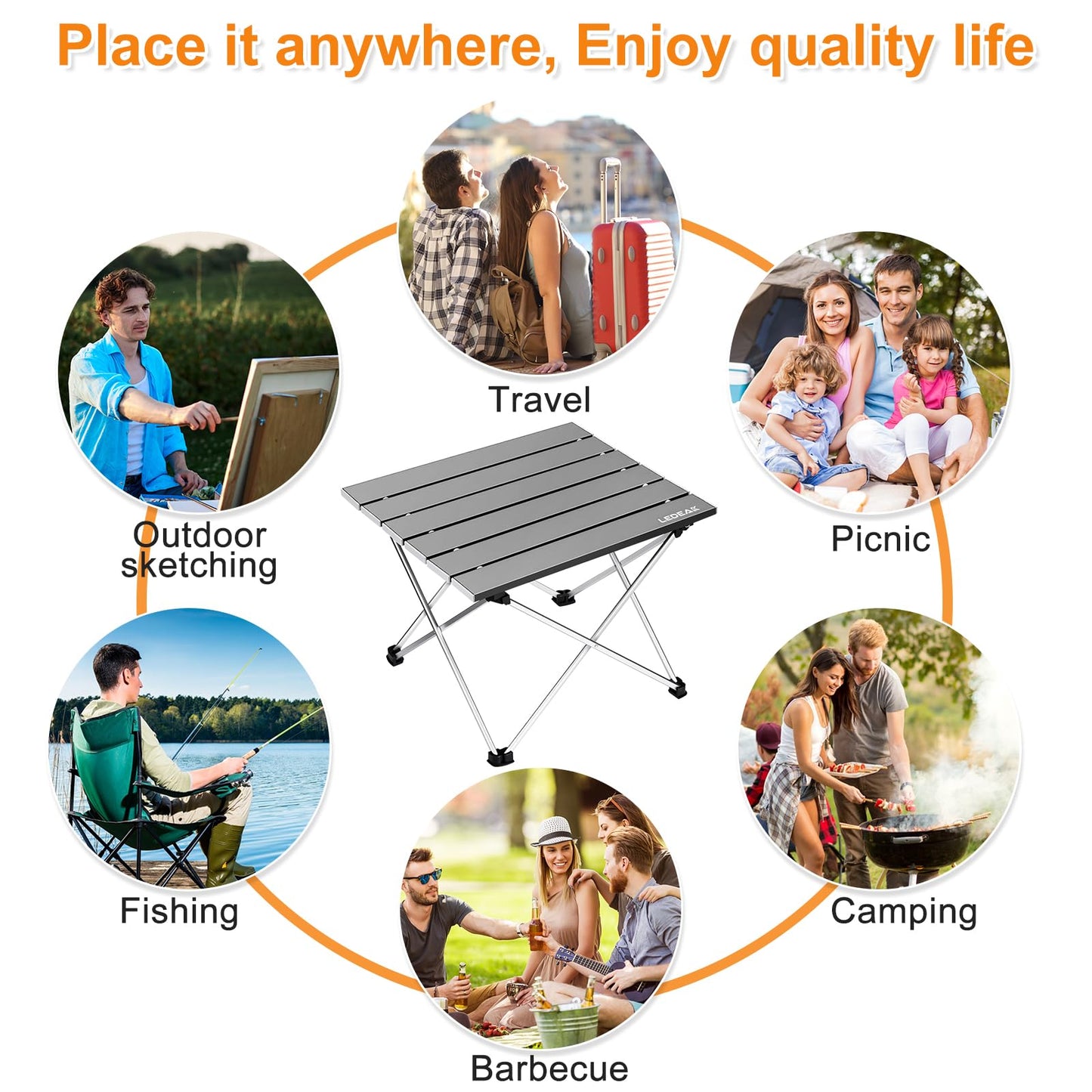 Ledeak Portable Folding Table, Aluminum Camping Table Ultra Light with Bag, Easy to Carry, Foldable Table Perfect for Camping Picnic Cooking Garden Hiking Travel (Gray, Small)