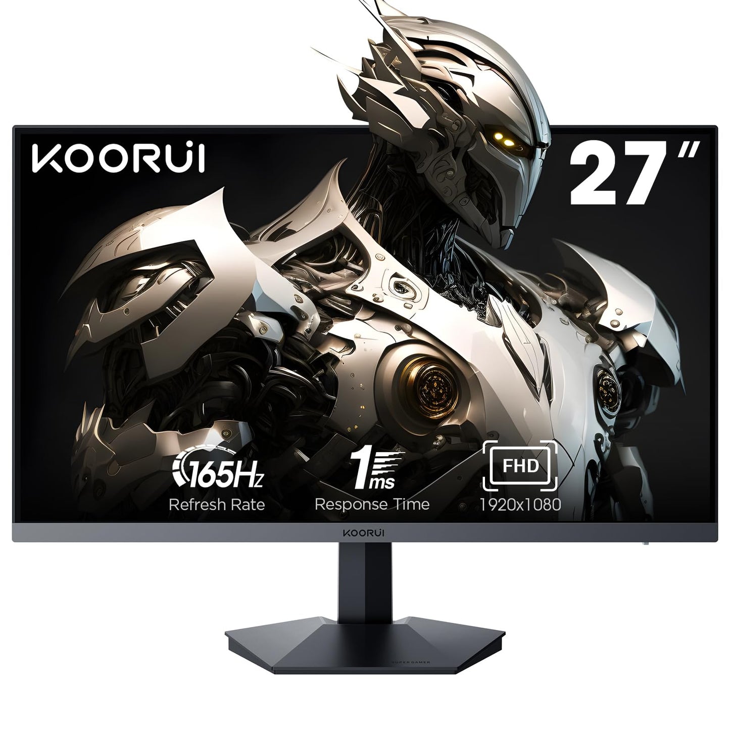 KOORUI Gaming Monitor 27 inch, Full HD Frameless Screen 165Hz Adaptive Sync (1ms, VA Panel, Eye-Care, 1920 x 1080, 2xHDMI 2.0, & DisplayPort 1.4, VESA 75x75mm, DCI-P3 90%)