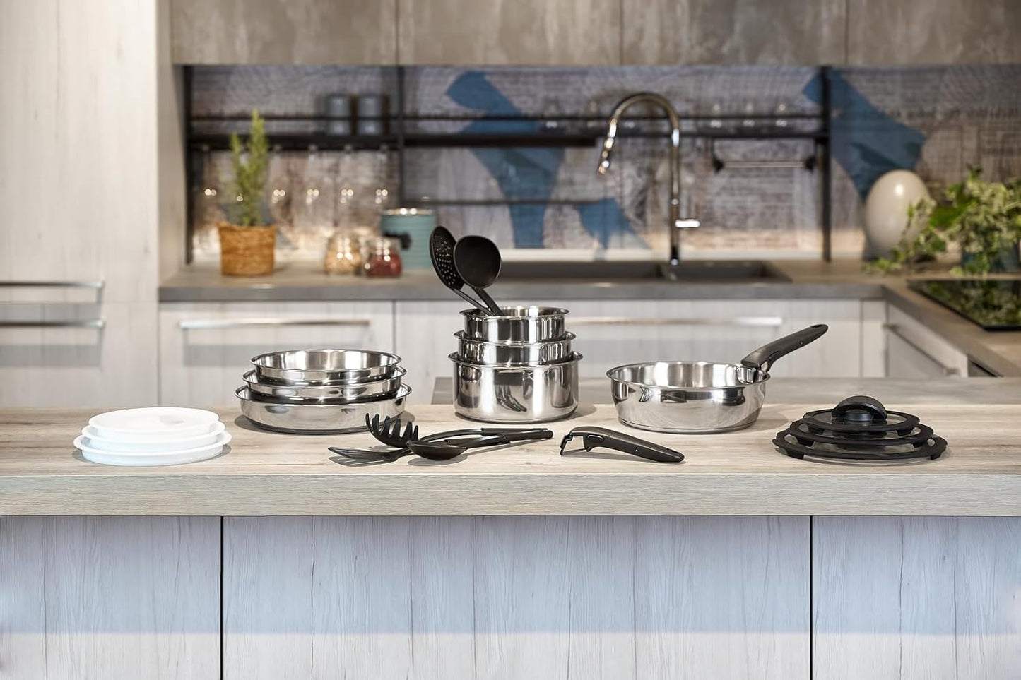Lagostina Ingenio INOX pot and pan set for induction, stainless steel 18/10, gray, 20 pieces.