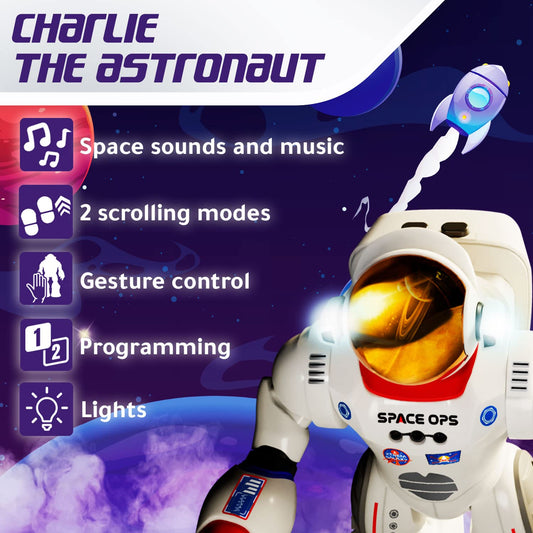 Xtrem Bots - Charlie the Astronaut | Robot Kids | Robot Toys | Programmable with up to 200 actions | Music from space | Toy for boys age 5+ | Gift for 5-year-old boy