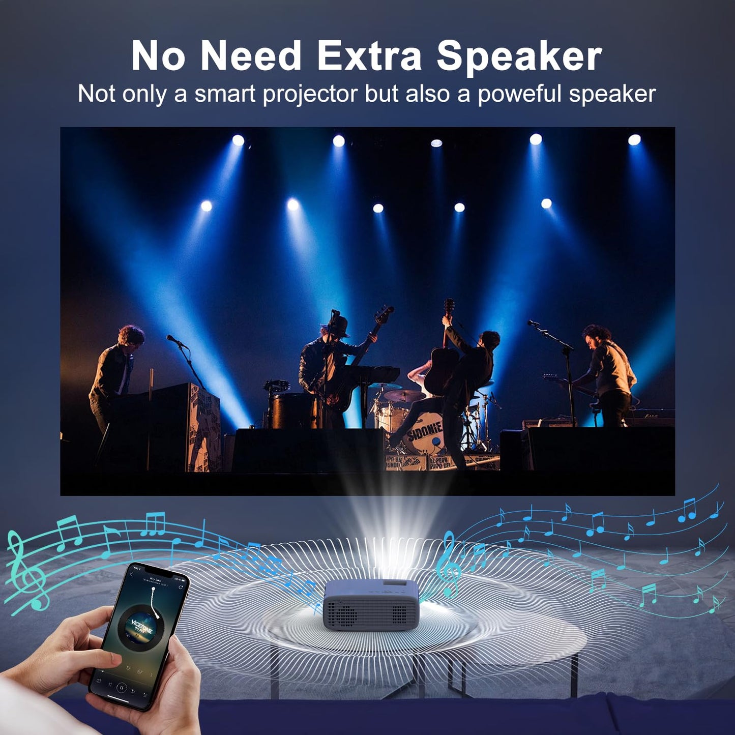 4K supported projector with 15000 lumens, native 1080P resolution, 5G WiFi, Bluetooth, 50% zoom. AKATUO mini projector for home theater and outdoor use, compatible with smartphones, HDMI, USB, laptops, and Fire TV Stick.