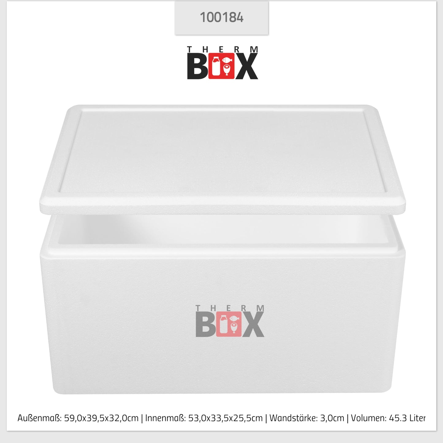 THERM-BOX Styrofoam box 45W Inside: 53x33x25cm Wall: 3cm Volume: 45.3L Insulated box Cooler Warm box Reusable