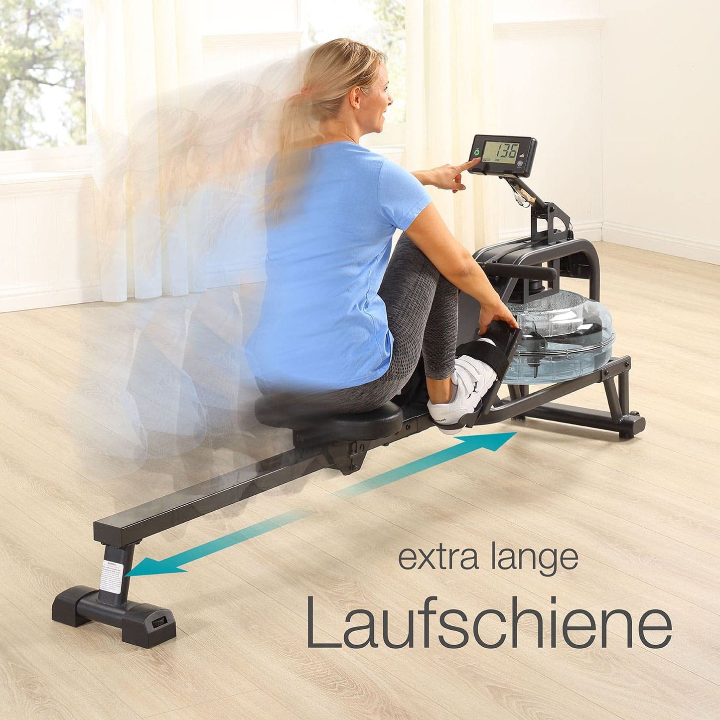 maxVitalis rowing machine water, rowing machine with water resistance, home rowing machine, space-saving and authentic rowing feel