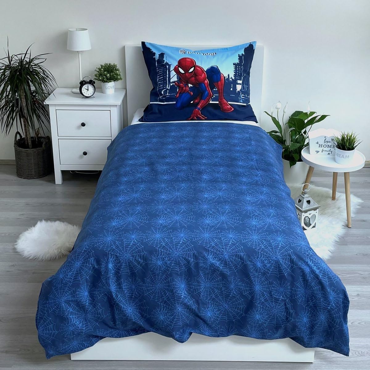 Jerry Fabrics Kids Bedding Set Reversible Spider-Man City Spider Webs Blue, Duvet Cover 140x200 cm, Pillowcase 70x90 cm, 100% Cotton, Multicolored, 23BS233
