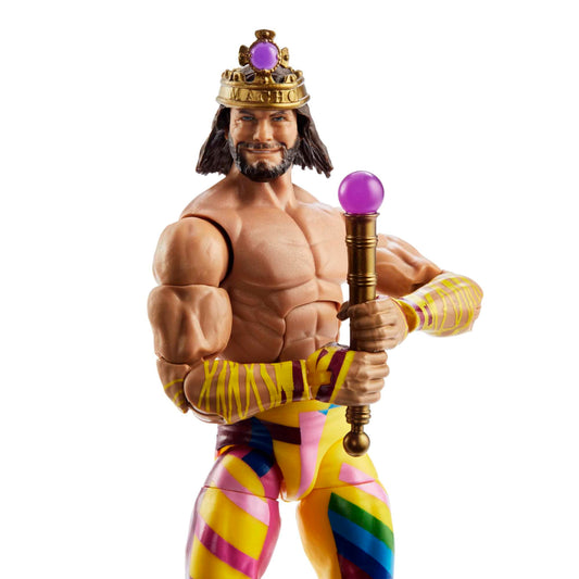 WWE HKP10 - Elite WrestleMania "Macho King" Randy Savage action figure, poseable WWE collector's item with accessories, toy gift for kids and fans ages 8 and up.