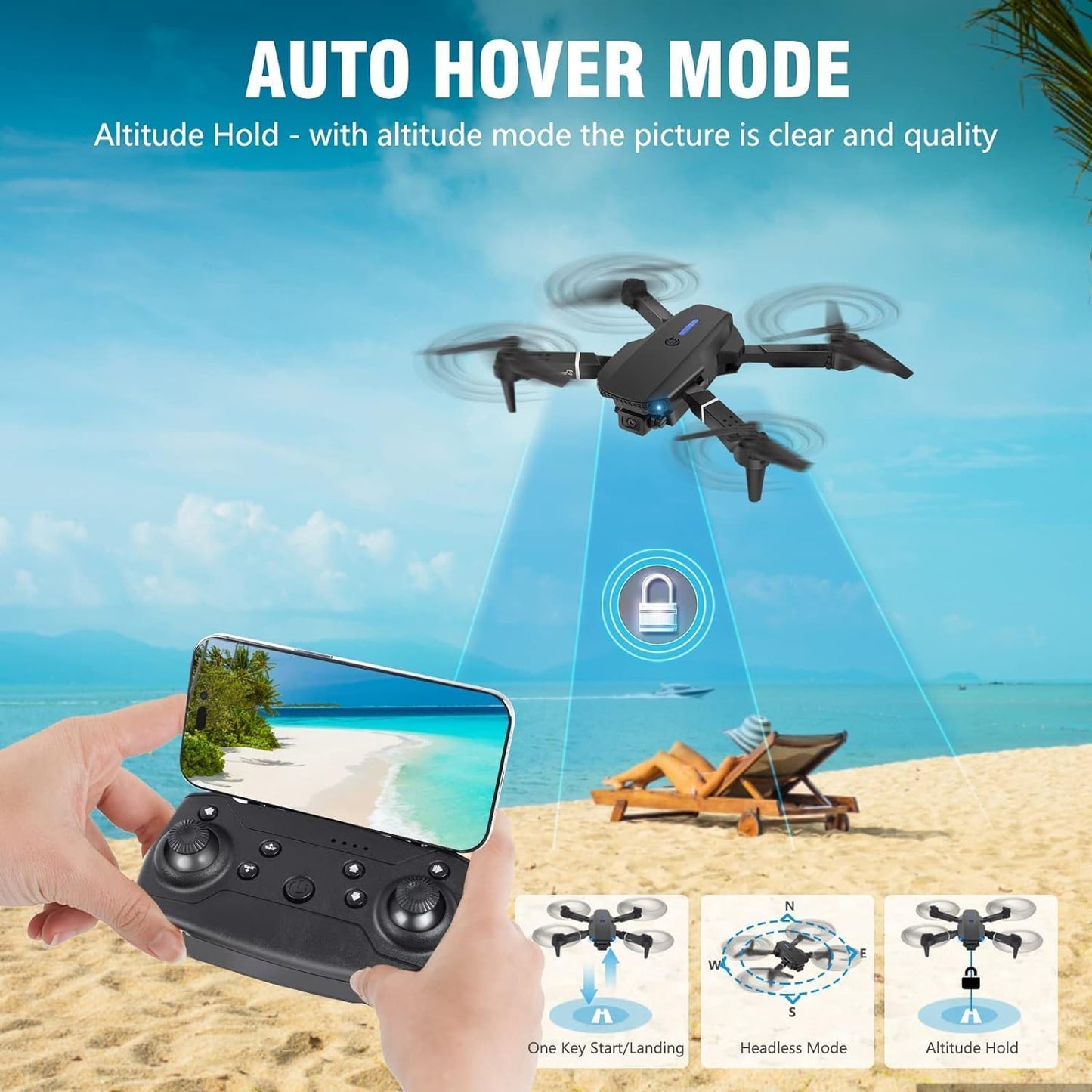 Drone with HD 1080P Camera, Foldable Drone with Long Flight Time, RC Quadcopter with Bag, 3D Flip, One Key Start/Land, Headless Mode, Flight Path Flight, Mini Drone Gift for Beginner Kids, with 2 Batteries