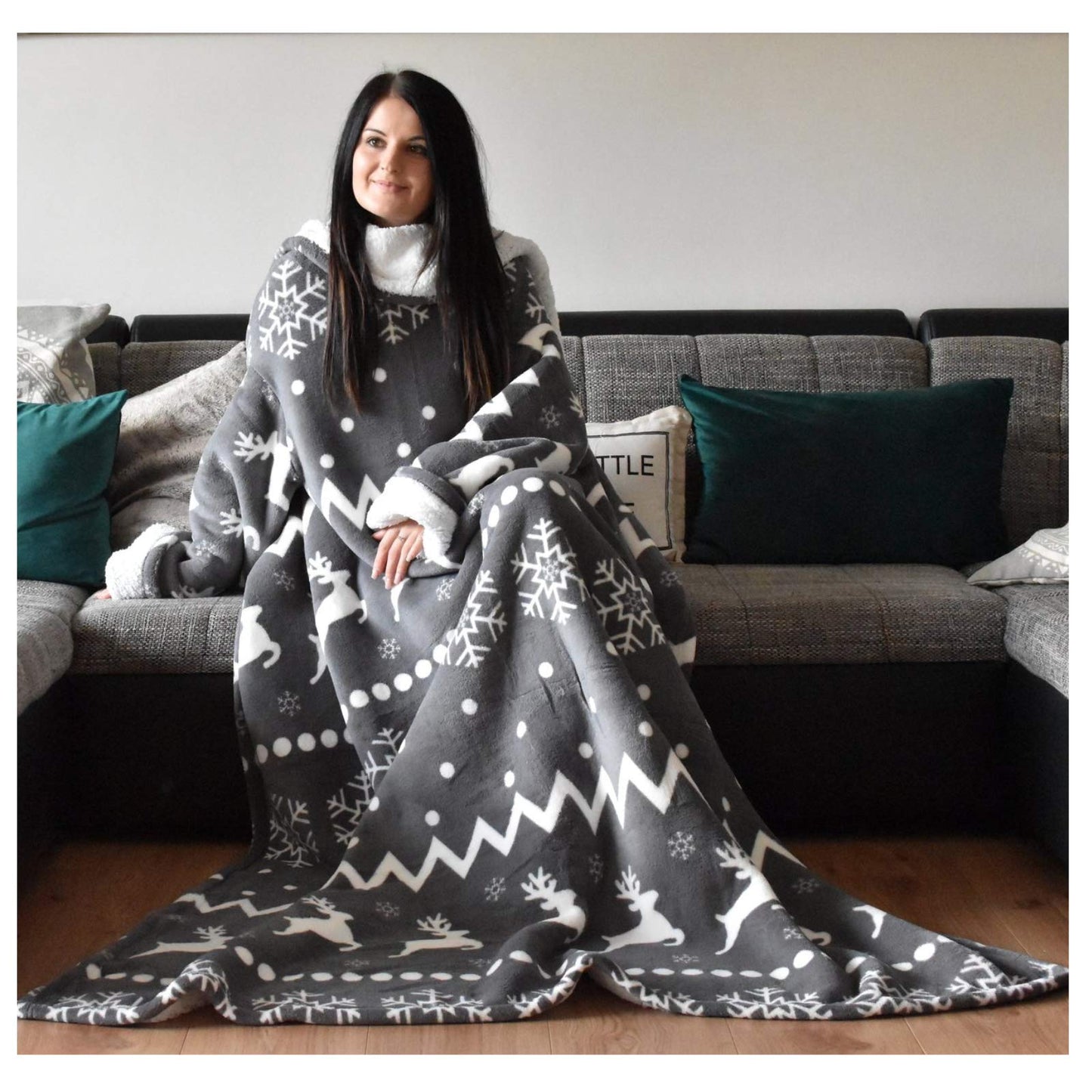 HOMELEVEL Sherpa Blanket with Sleeves - 200x150cm Snuggle Blanket with Sleeves - Blanket Hoodie Sleeve Blanket - Blanket with sleeves to wear - Blanket Sweater Portable Blanket - Dark Grey