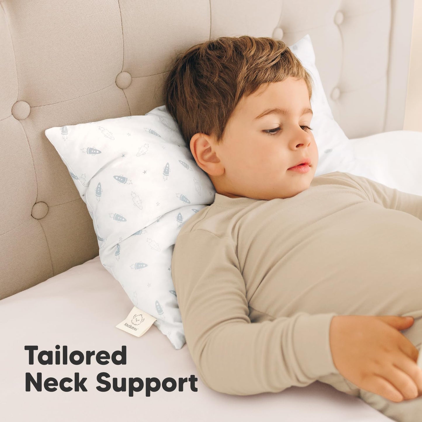 2-pack Toddler Pillow 33 x 45 cm - Soft Organic Cotton Pillow Kids - Toddler Head Pillow for Sleeping - Small Children's Pillow - Kids Pillow for Toddlers - Children's Pillow (Spacecrafts)