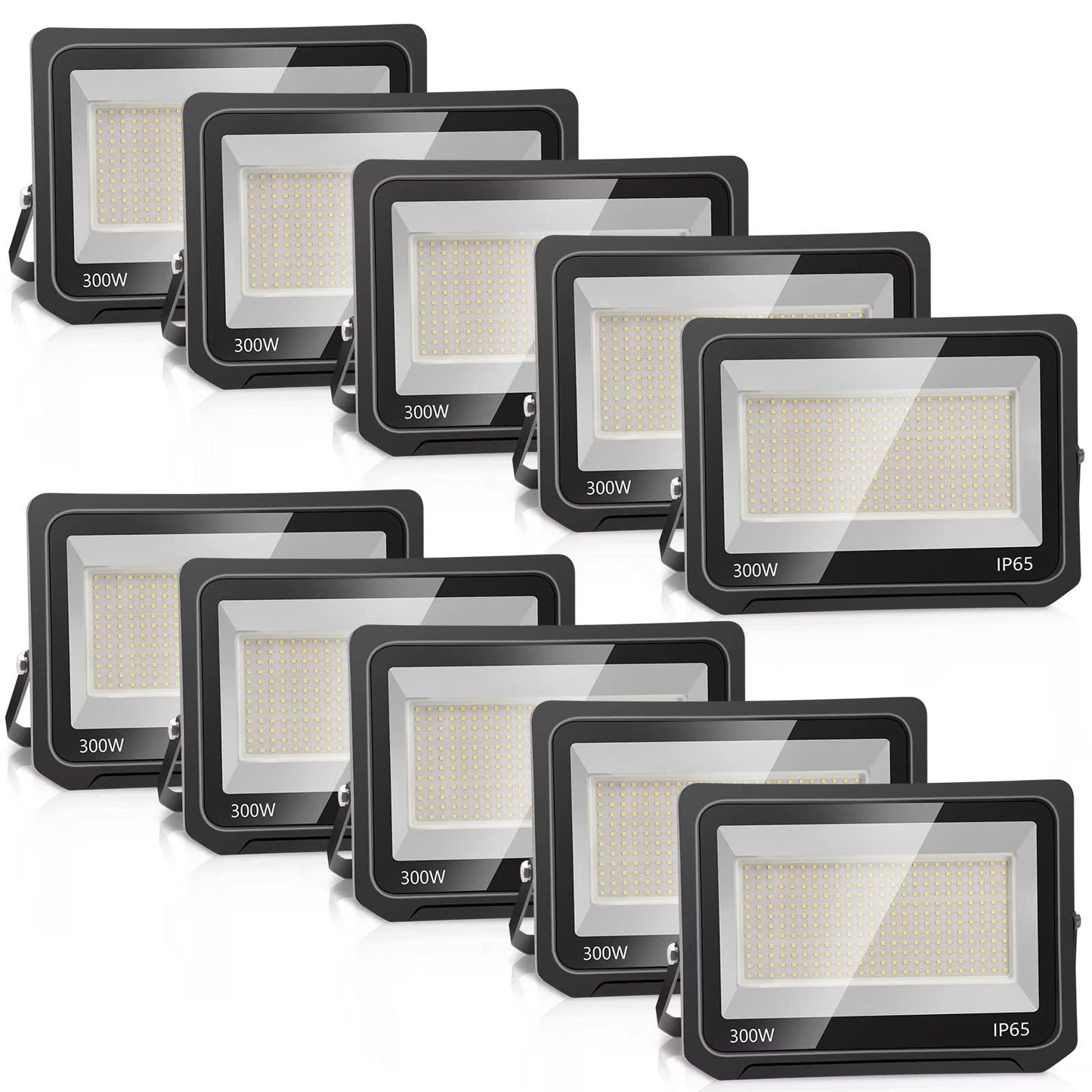 Loyal 10-pack 300W 30000LM LED floodlight outdoor, 6000K cool white LED spotlight, IP65 waterproof LED outdoor floodlight, super bright indoor and outdoor LED lights for gardens garage backyard hallway