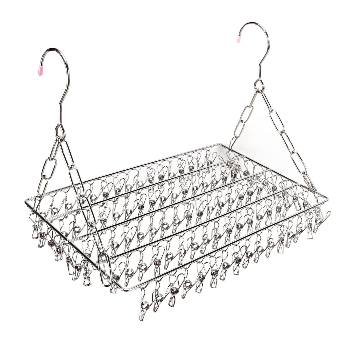 Lyrlody clothes hanger, stainless steel clothes hanger, collapsible sock holder, underwear hanger, hanger for drying towels, bras, lingerie (balcony drying sock holder with 100 clips)