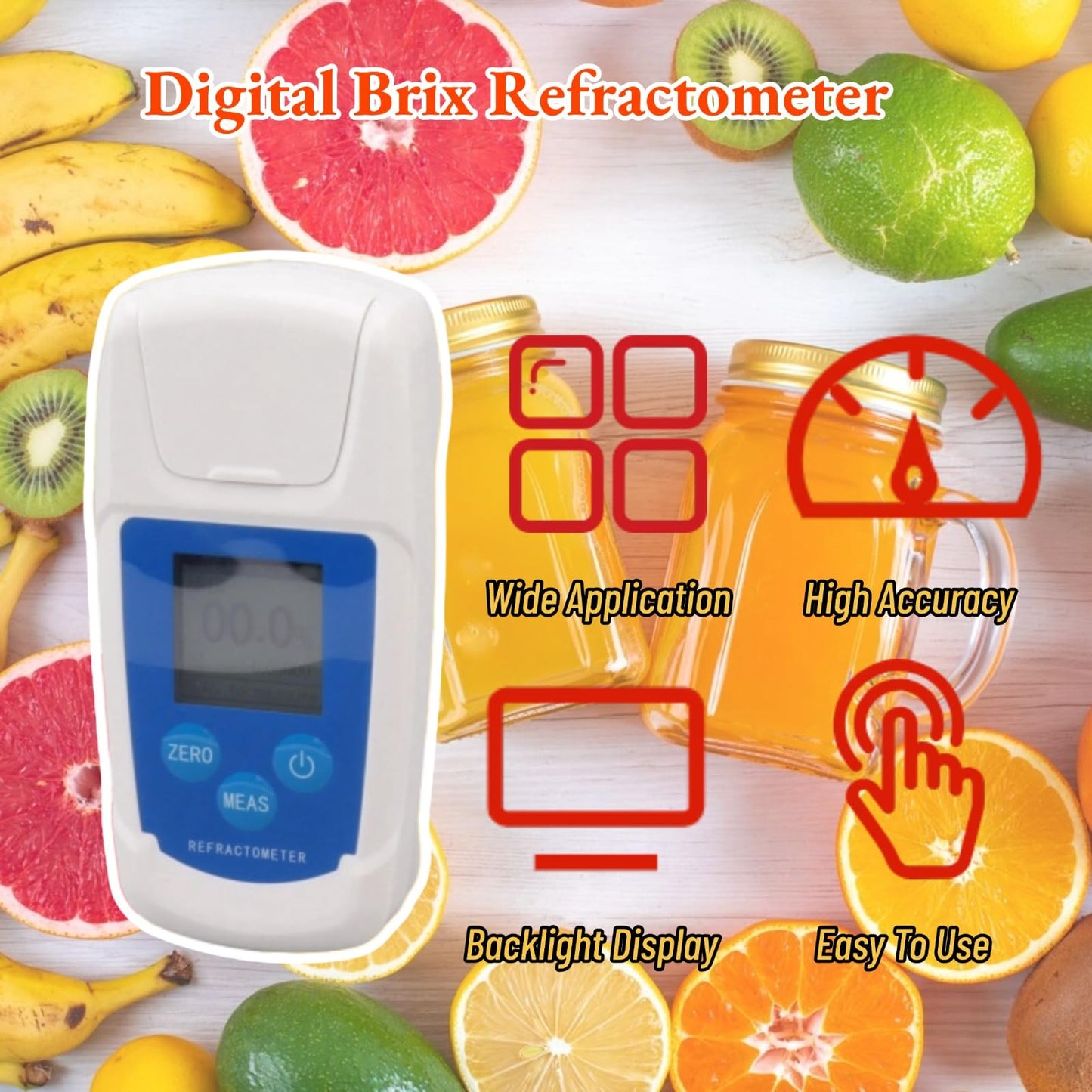 Digital Brix refractometer, Brix tester 0-55% Easy to use, sensitive reaction for juice to measure the sugar content of beverages.
