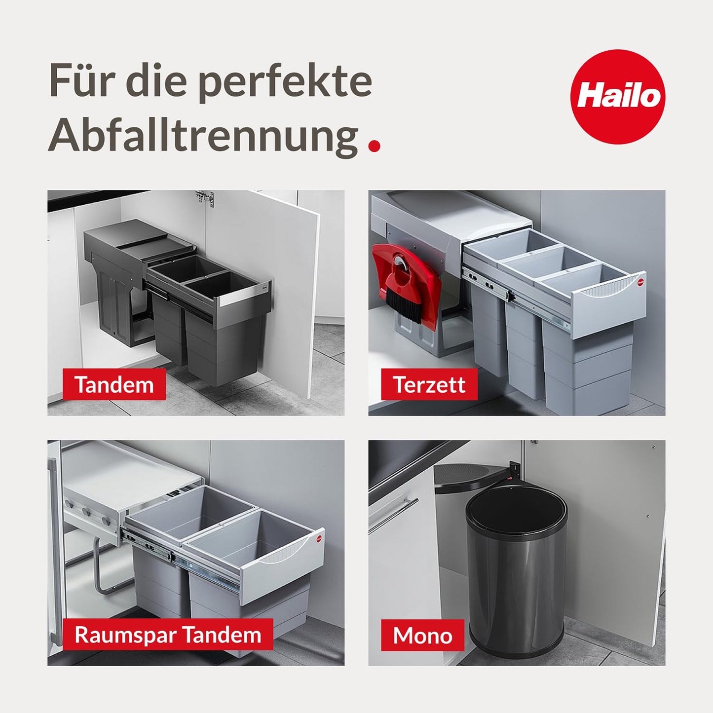 Hailo Tandem 3666101 waste collector | Fits cabinets from 300 mm width with swing door | Built-in bin with 2x 15L separation | Waste separation with full extension telescopic rails | Dark grey