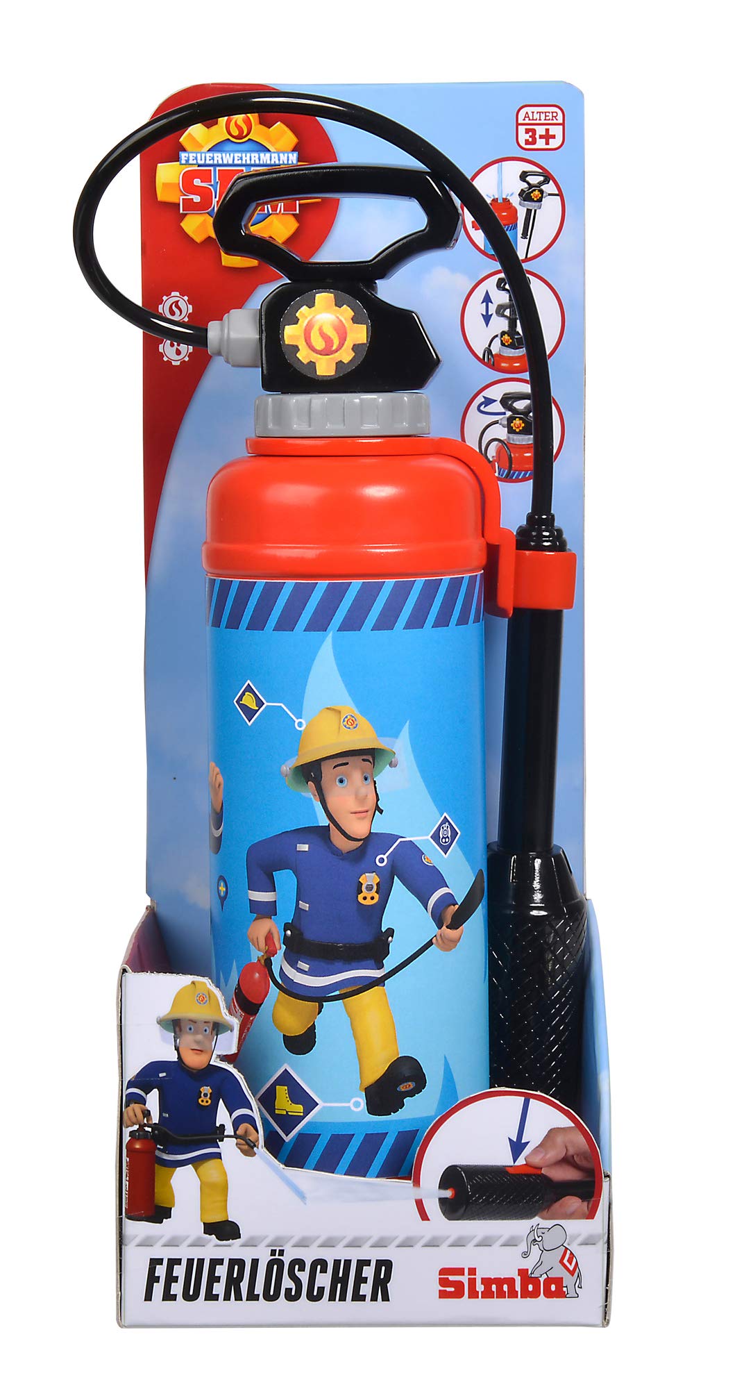Simba 109252293 - Fireman Sam Firefighter Tank Backpack & 109252398 - Fireman Sam Fire Extinguisher Pro, with air pressure mechanism, tank volume: 900ml, 31cm, for kids aged 3 years and up