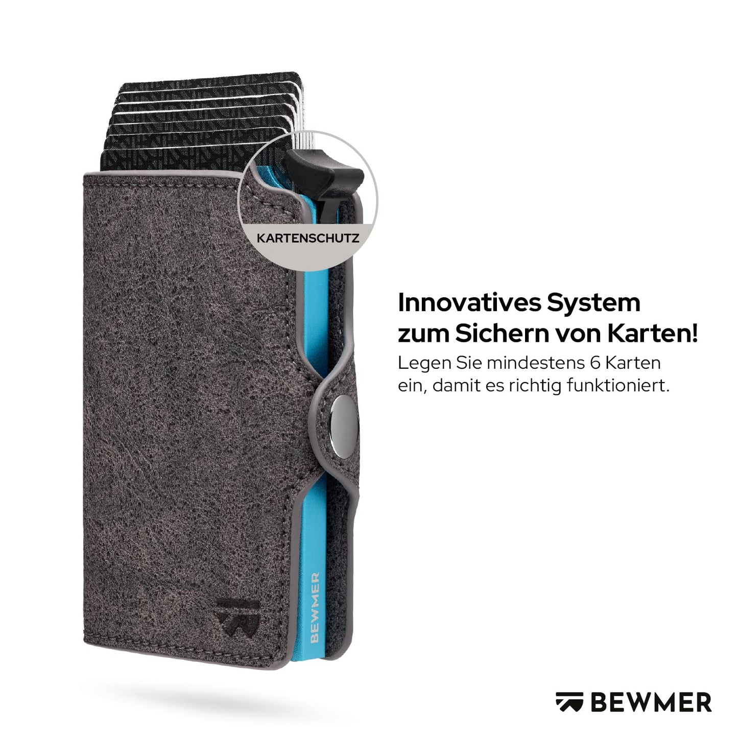 BEWMER 1 Protected Cardholder | Slim Wallet for Men and Women | Card Holder with RFID Protection and Money Clip made of Carbon Fiber | Gray