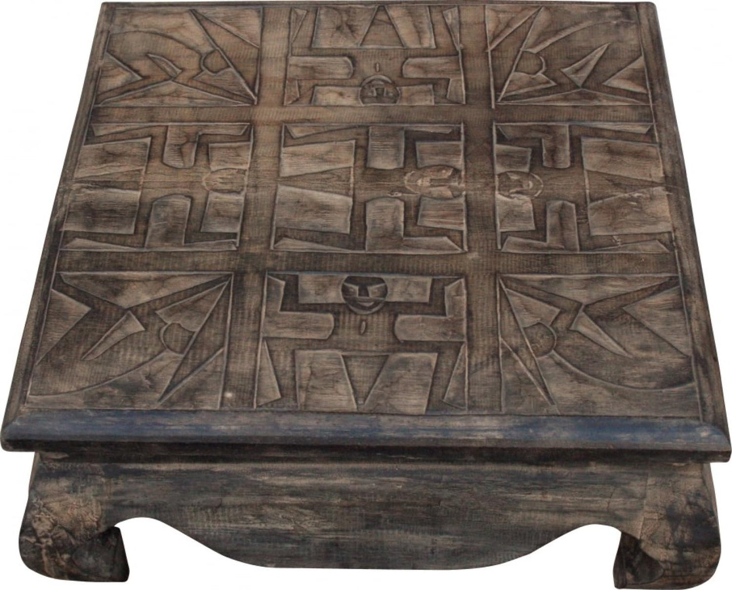GURU SHOP Opium table, coffee table, side table, carved, brown, size: 60x60 cm.
