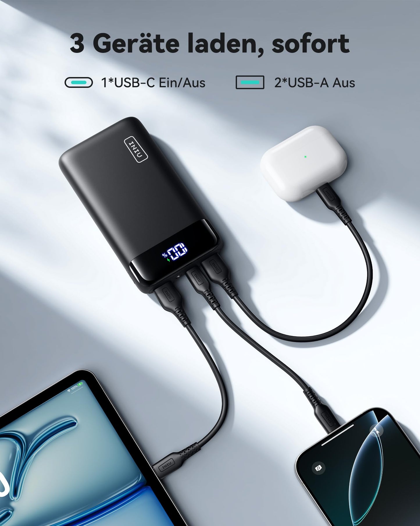 INIU Power Bank, 20000mAh 22.5W Mini Fast Charging Portable Charger 1 USB-C, 2 USB-A External Battery Packs LED Display, Battery Pack for iPhone 17 16 15 14 13 Xiaomi Samsung iPad Travel Camping Outdoor