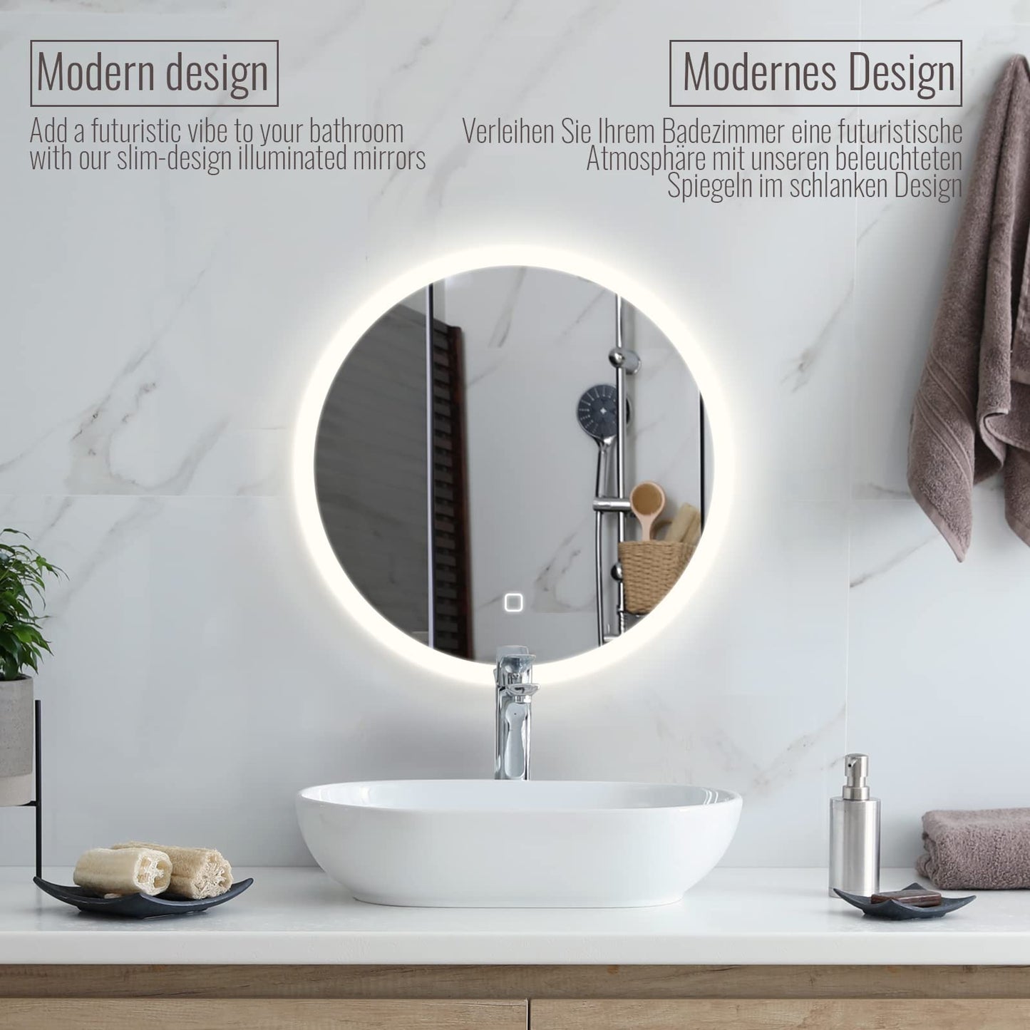 Aquamarin® LED bathroom mirror - Round 60/70/80 cm, Fog-free, Dimmable, Energy-saving, Touch, 3000-7000K, Model selection bathroom mirror, LED mirror, Light mirror, Wall mirror (Ø 70cm)