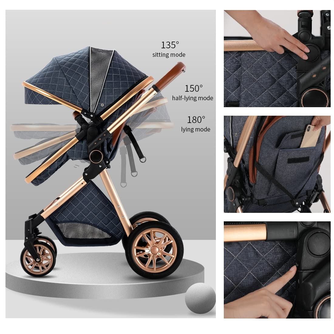 Gcarebb 3 in 1 stroller with car baby seat, easily collapsible with one click, portable complete set with aluminum frame for newborns 0-3 years old.