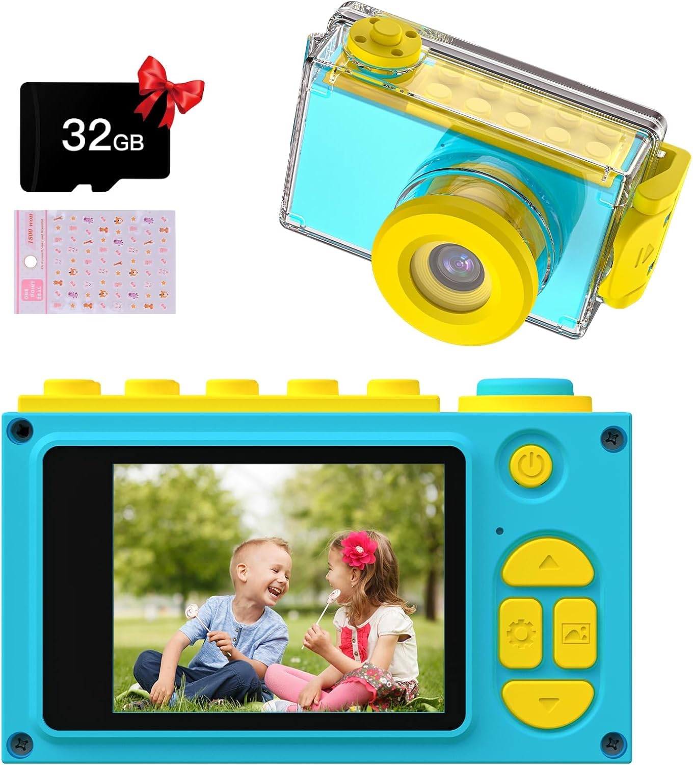 Kriogor Camera Kids, waterproof kids digital camera and video camera with HD 1080P/8MP/2 inch screen/32G TF card, gifts for kids (Blue)