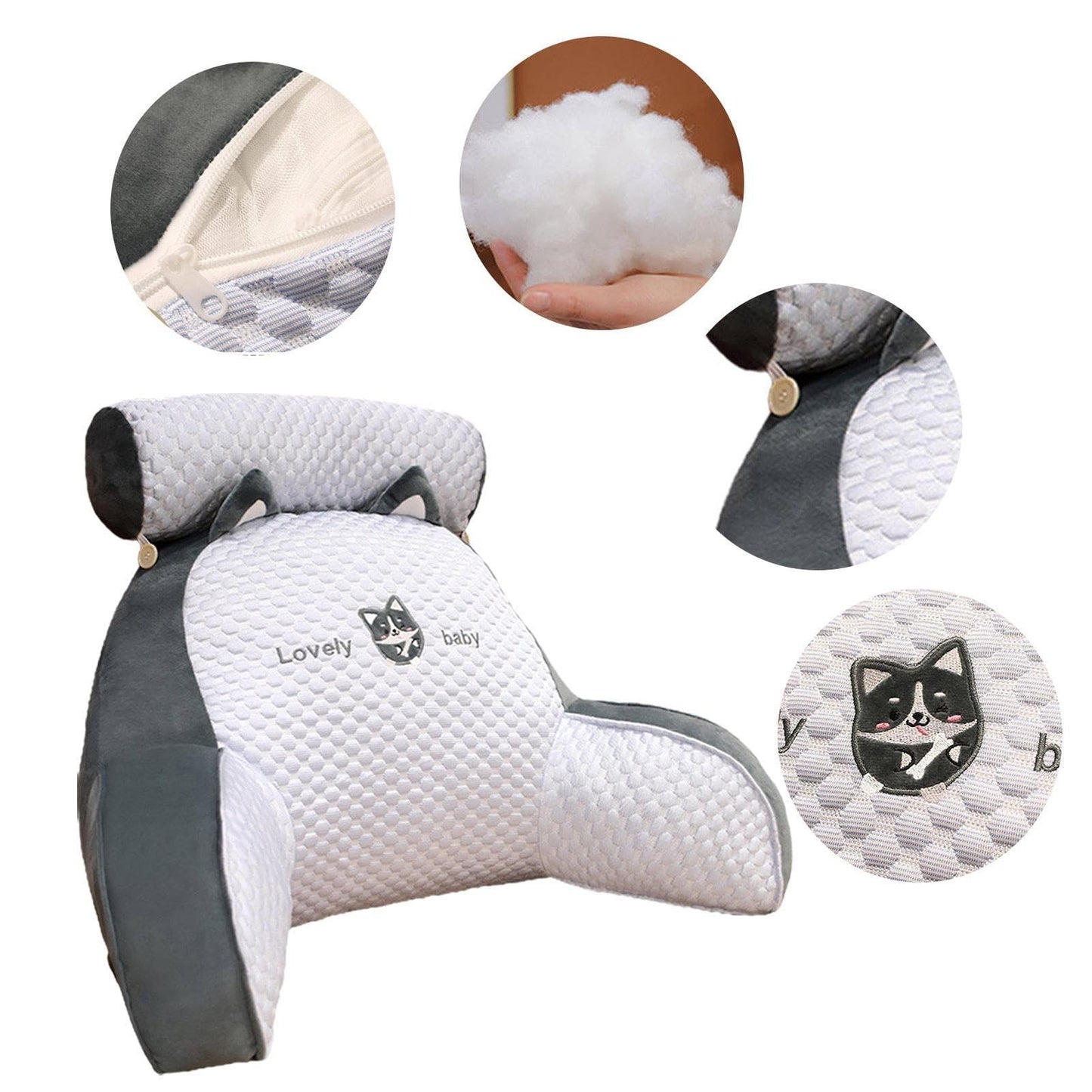 Cute reading pillow with armrests, perfect for bed and sofa. Bed chair backrest pillow with armrests and back support. Great gifts for husband and boyfriend.