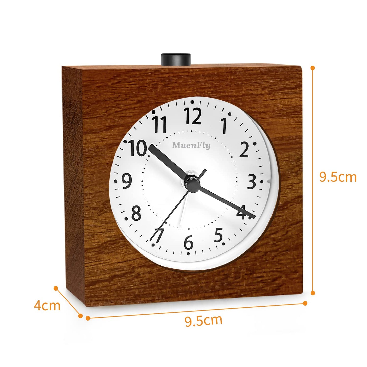 Analog alarm clock without ticking, wooden alarm clock with snooze function, battery-operated table clock with night light for bedrooms, night kids, and offices (1xAA battery required)