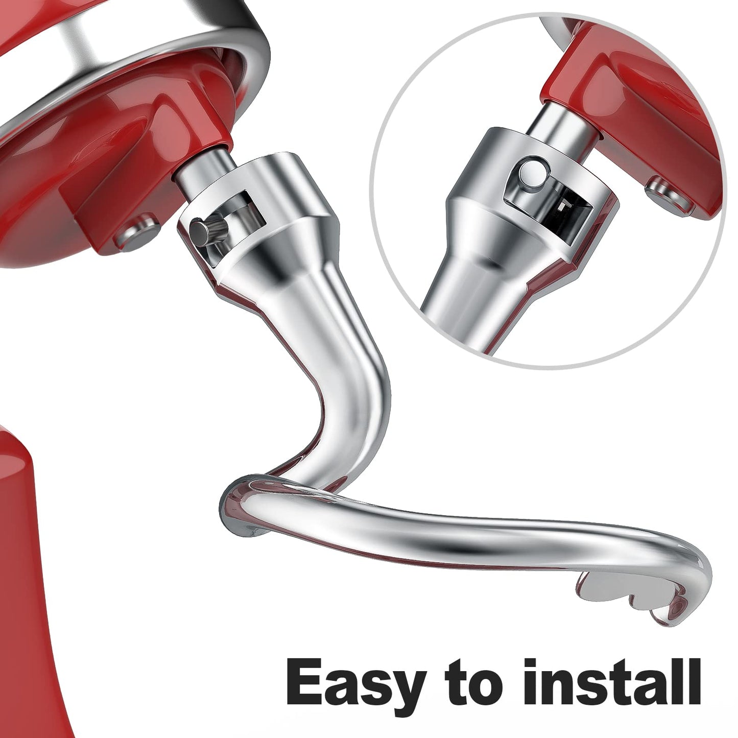 aikeec Stainless Steel Dough Hook for Kitchenaid 4.5/5QT Stand Mixers, Stainless Steel K45DH Dough Hook for Kitchenaid K45 K45SS KSM75 KSM90 KSM95 KSM100 KSM103 KSM110 KSM150 Stand Mixers