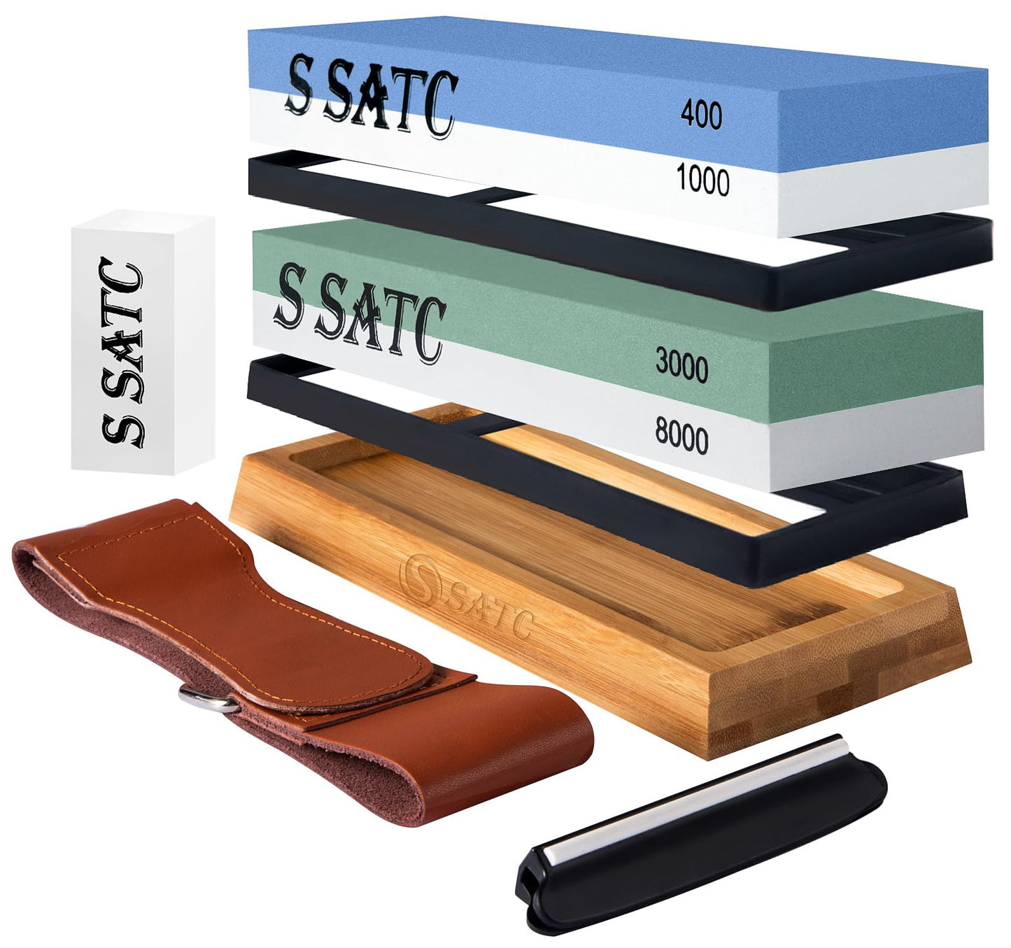 S SATC Premium Sharpening Stone Knife 400/1000/3000/8000 Grit - Precision sharpening for kitchen knives - Knife sharpening stone set
