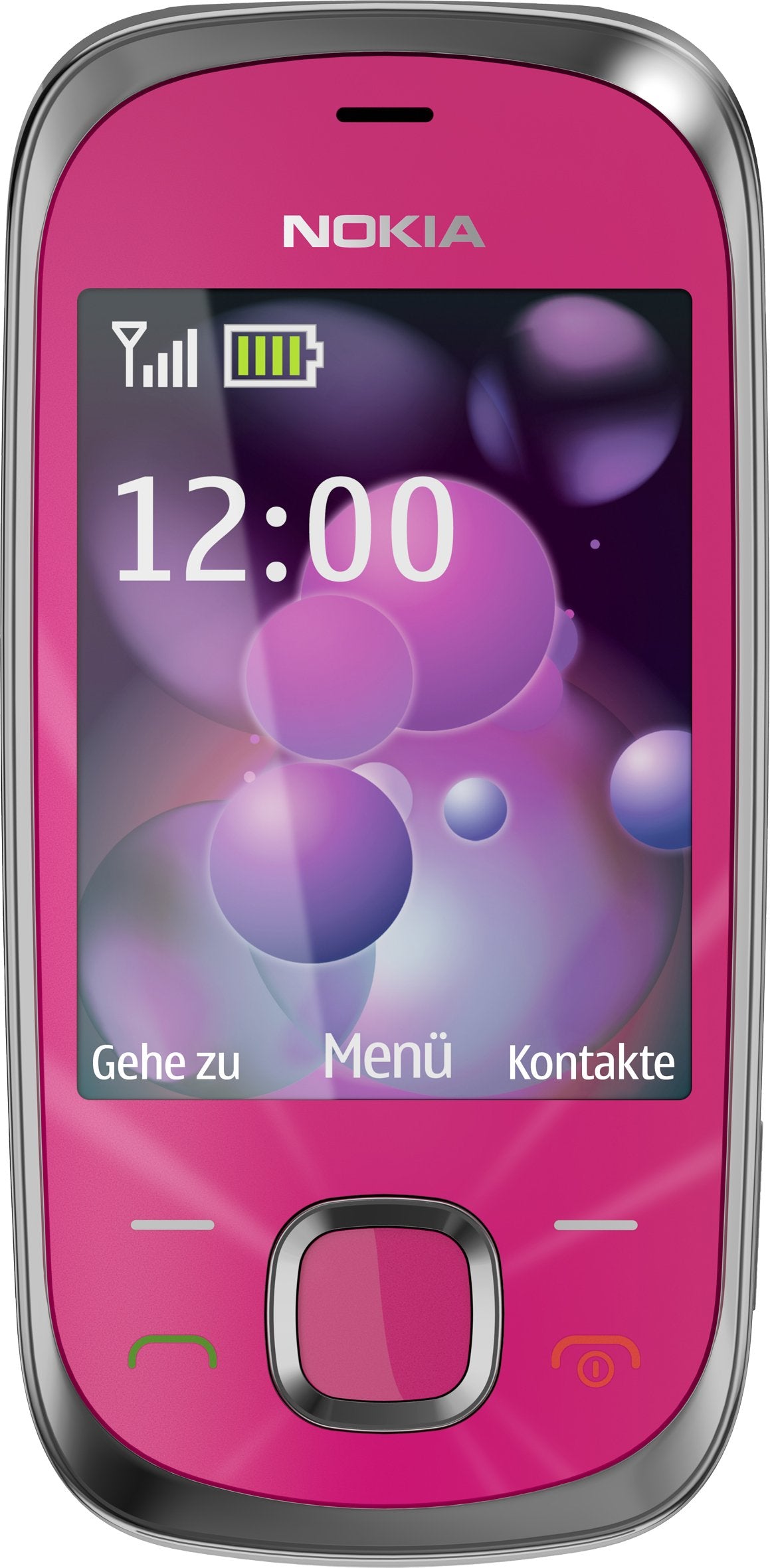 Nokia 7230 mobile phone (3.2 MP, music player, Bluetooth, flight mode, 2GB memory card, slider) in hot pink.