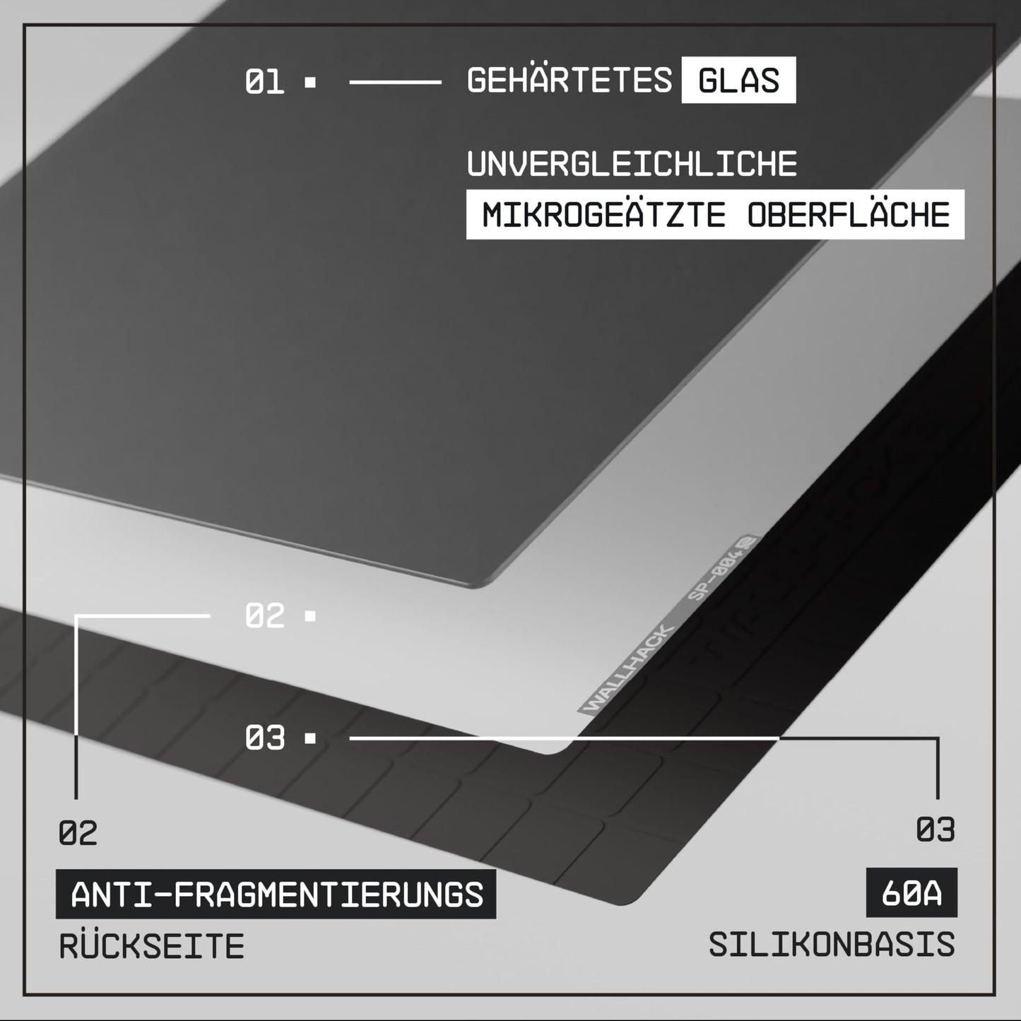 Wallhack SP-004 Glass Gaming Mousepad Professional Esport with special surface for maximum speed and control, large glass pad complete with silicone base - White, XL 49 cm x 43 cm