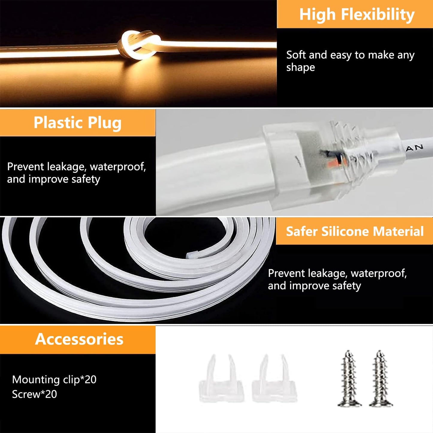 TVLIVE Neon LED Strip 10M, Warm White Neon LED Strip 10M Dimmable 24V, IP67 Waterproof Neon LED Tape DIY Flexible, LED Light Strip Diffusion Silicone, LED Bar for Indoor Outdoor Bedroom Home Kitchen Bar