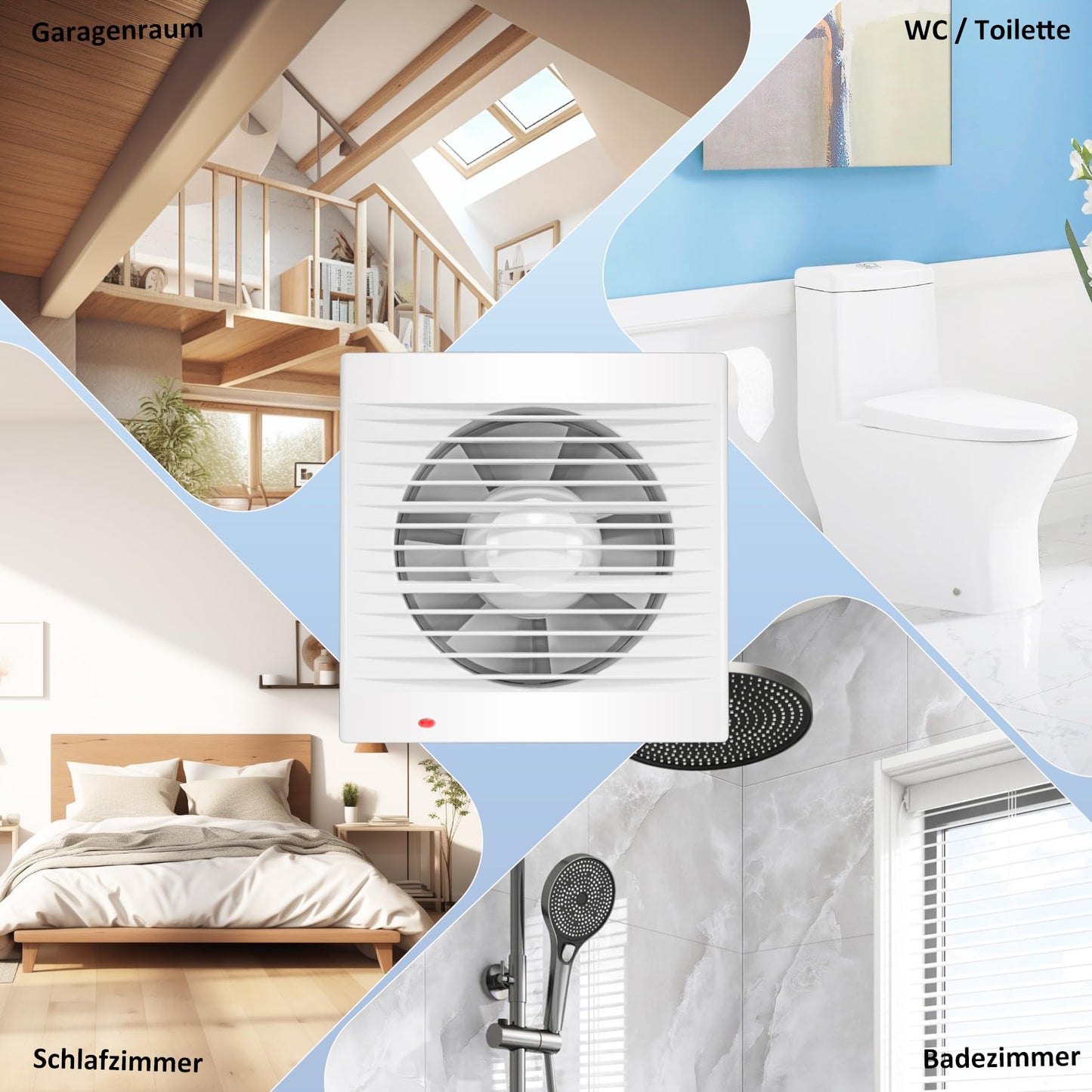 Moonjor 150mm exhaust fan for kitchen, 320m³/h IPX2 fan waterproof bathroom extractor with backdraft damper, 1m EU power cord for kitchen, bathroom, greenhouse, garage.
