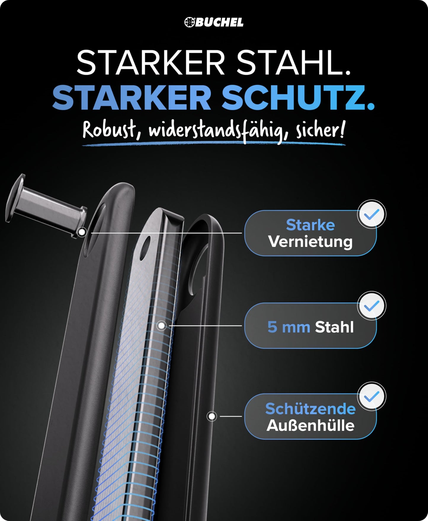 BÜCHEL Sekura Folding Bike Lock | Secure Theft Protection | Hardened Steel | 85 cm Length | Includes Bracket | Bike Lock for Bicycle, E-Bike & Motorcycle